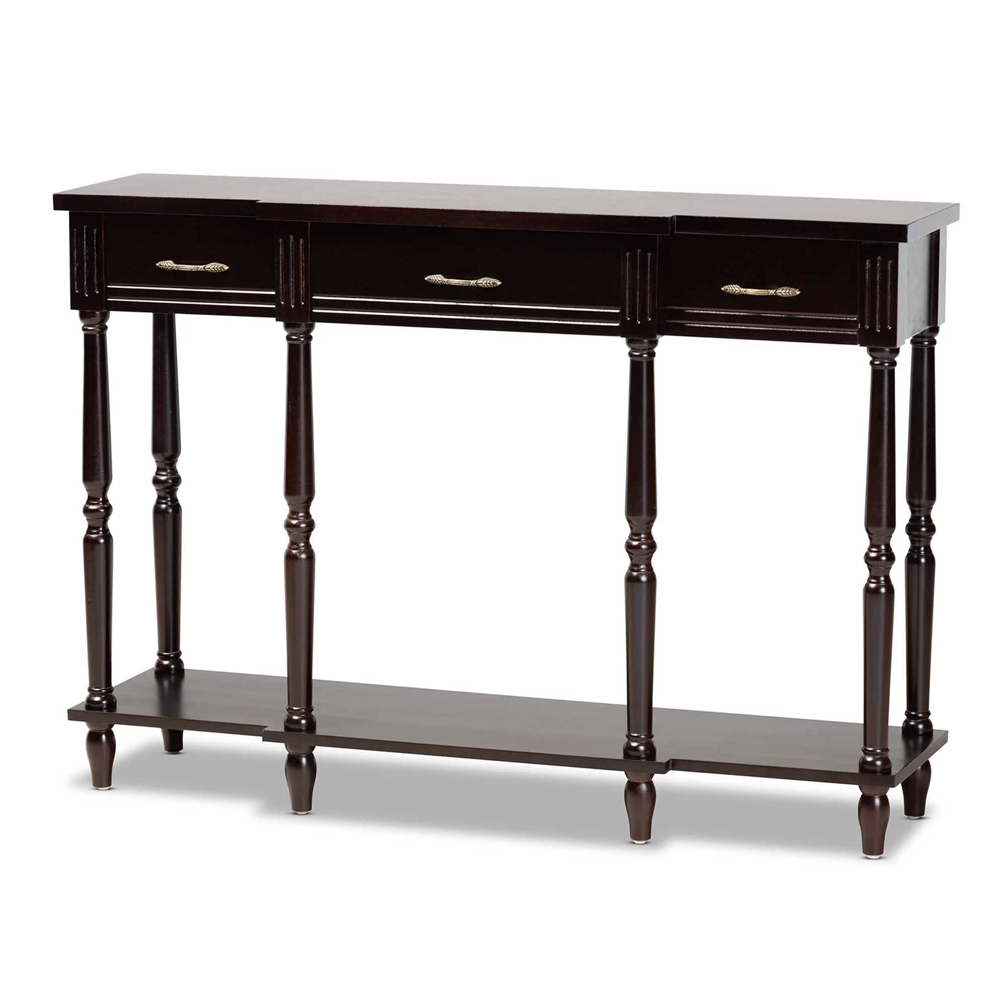 Baxton Studio Hallan Traditional Wood 3 Drawer Console Table, Dark Brown