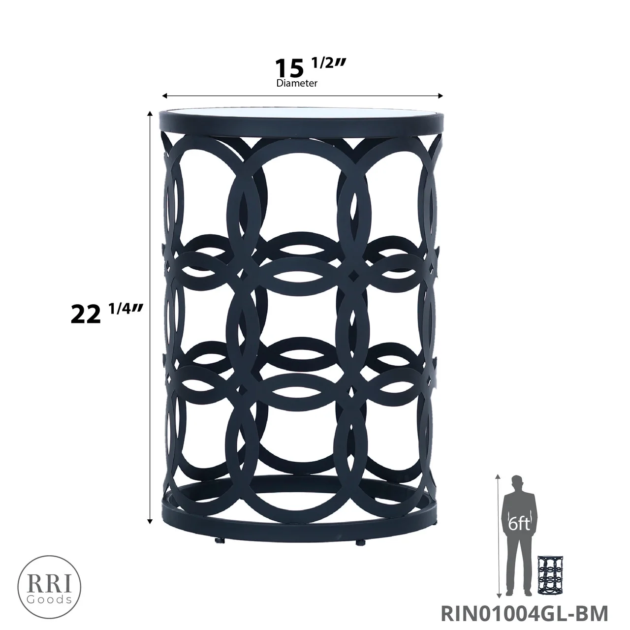 RRI Goods Contemproray End Table, Glass Top Metal Base Side Accent Table