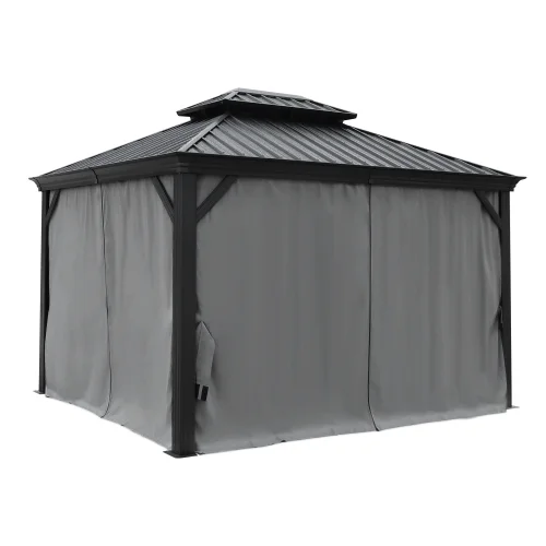 Mondawe 10x12ft Hardtop Gazebo with Netting & Curtain, Black