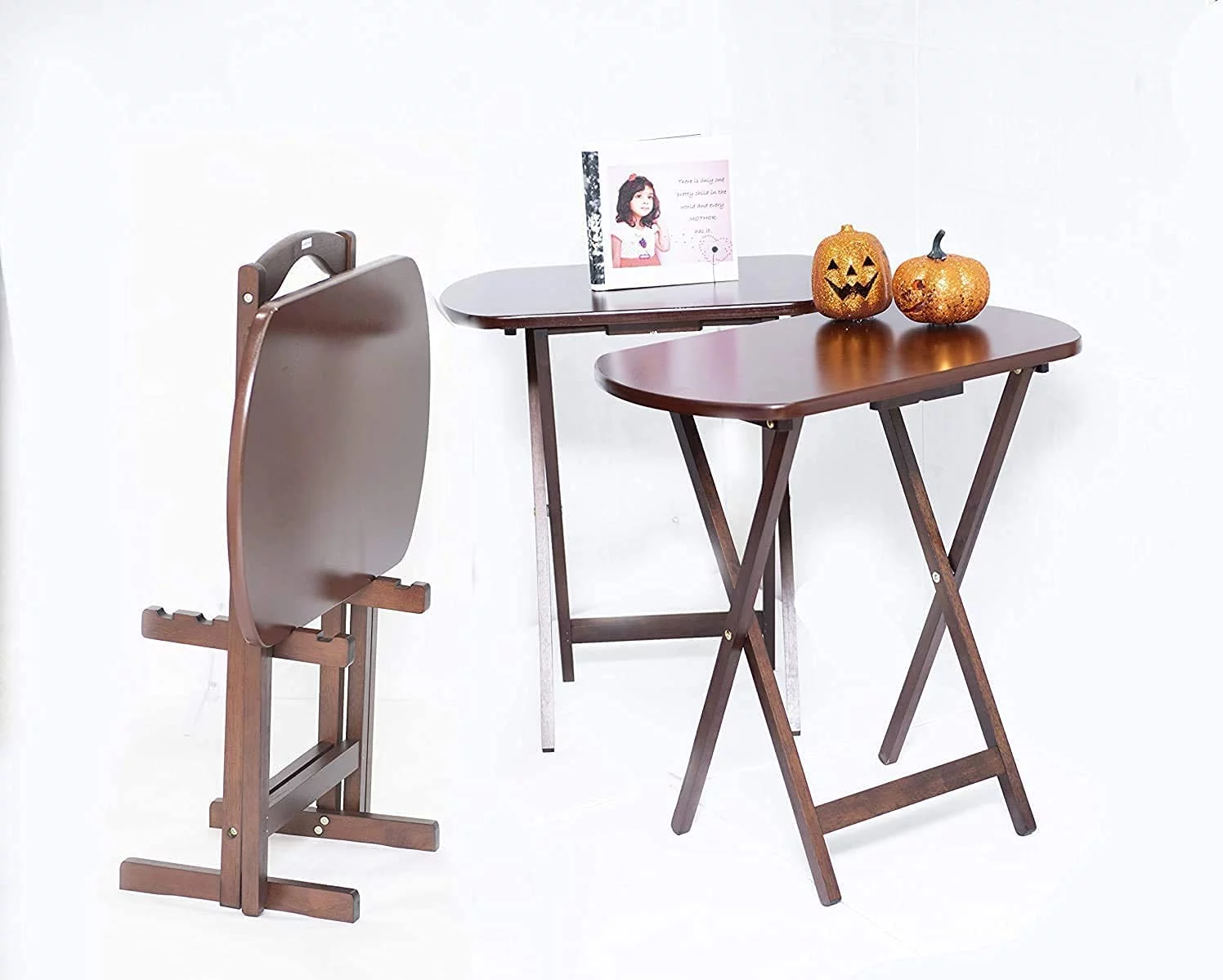 Rustic Farmhouse Set of 4 Large Tv Trays Snack Eating Tables Folding with Stand Wood Oversize Dinning Heavy Duty Portable & eBook by OISTRIA