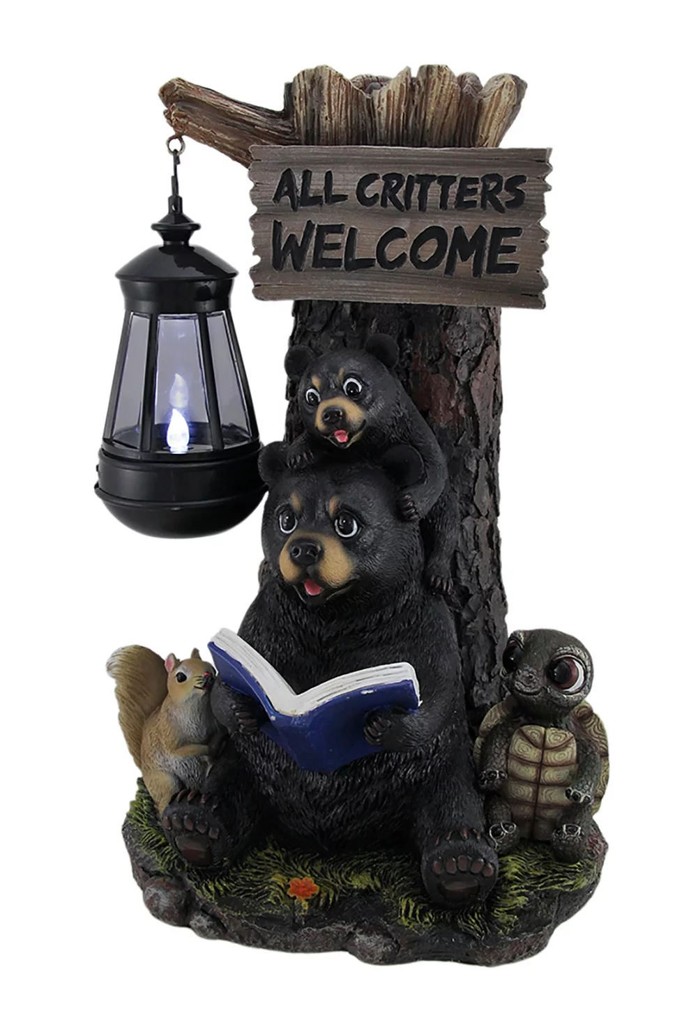 Zeckos Little Critters Reading Bears Welcome Statue W/ Solar LED Lantern