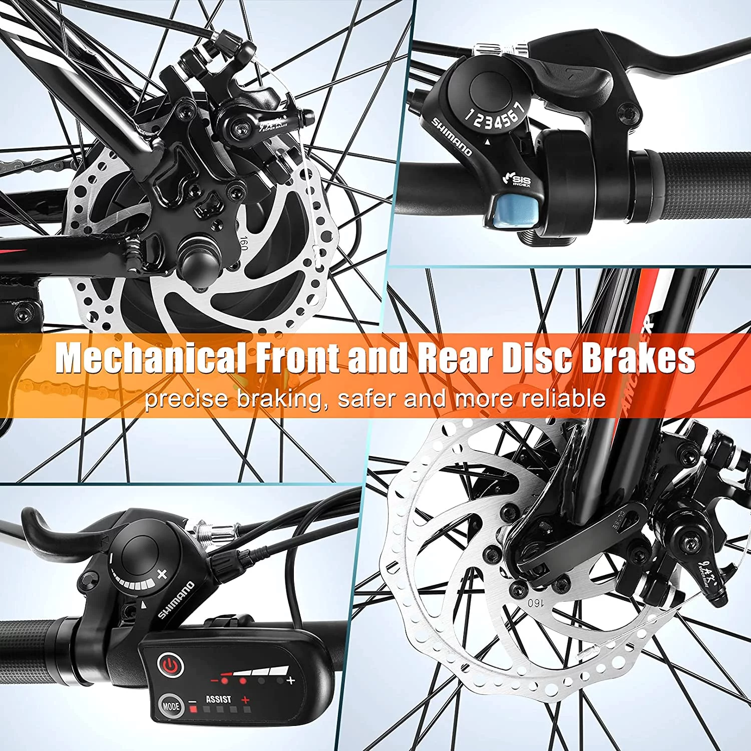 Generic 26 In. 350W Electric Mountain Bike Adult Bicycle, Shimano 21 Speed Commuter Ebike with Removable 10.4Ah Lithium-Ion Battery, 20MPH, Dual Disc Brakes, Red