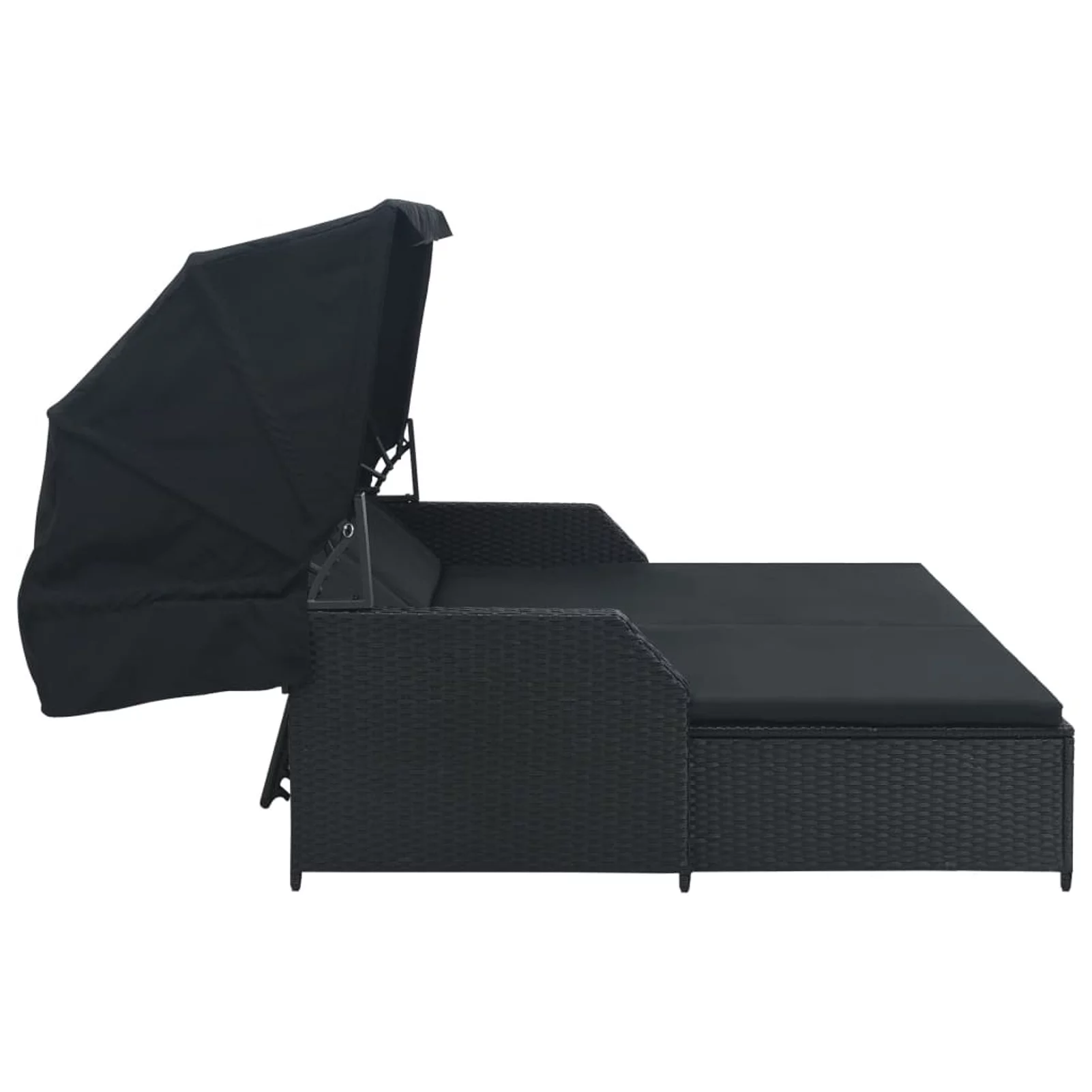 2-Person Sun Lounger with Canopy Poly Rattan Black