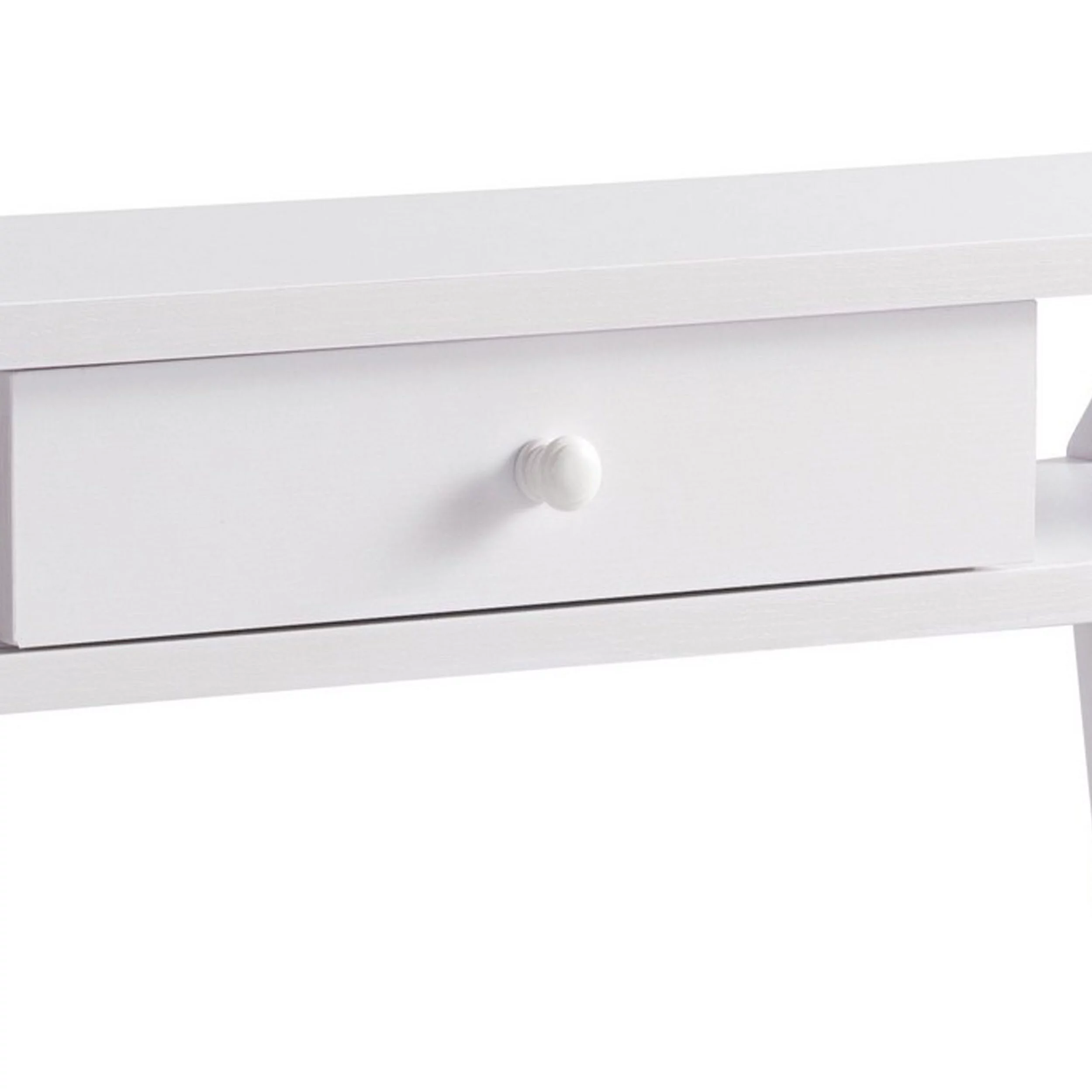 Dax 47 Inch Modern Console Table with Drawer and Mini Shelves, Wood, White