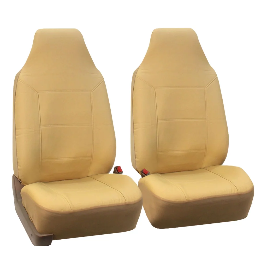 FH Group Royal Leather Car Seat Covers for Highback Seat Auto, Full Seat Covers Set with Tissue Dispenser, Beige Black