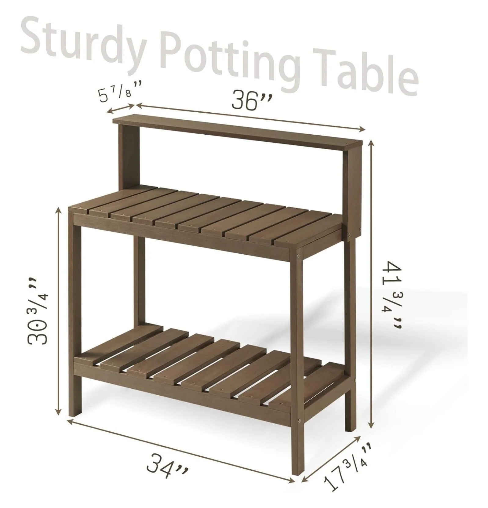 Potting Bench Table, Outdoor Potting Table Made of Lumber, Wood-Like Gardening Table and Potting Station (Brown)