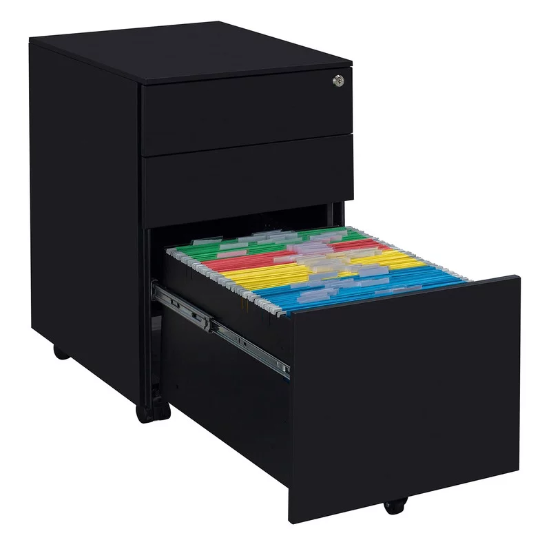 MIIIKO Slim File Cabinet with Lock, 3 Drawer Mobile Filing Cabinet for Legal/Letter/A4 Size, Fully Assembled Except Wheels