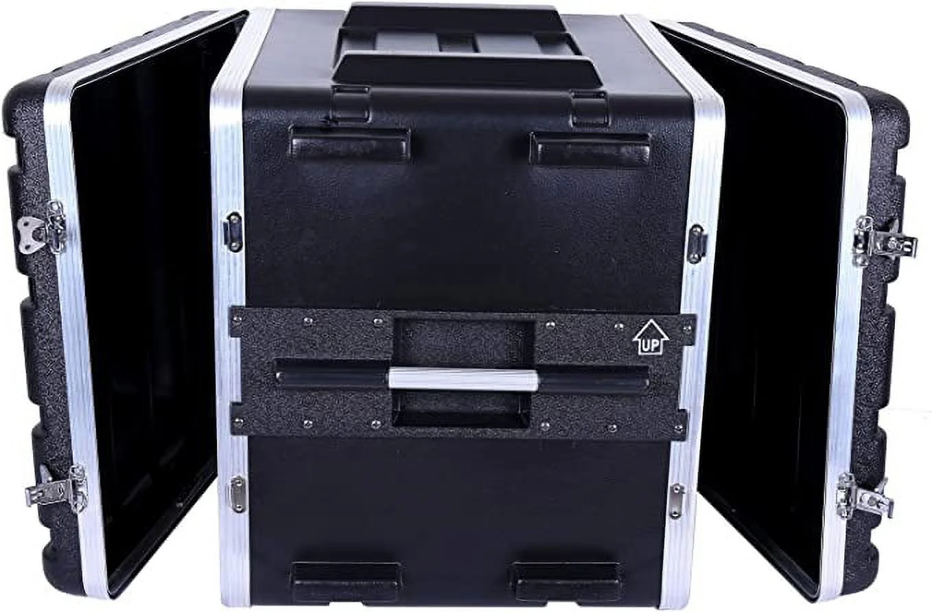 Crossrock Stackable 10U Rack Case, Standard 19.25” Depth, Polyethylene Hard-Shell Construction with Heavy Duty Hardware-Black