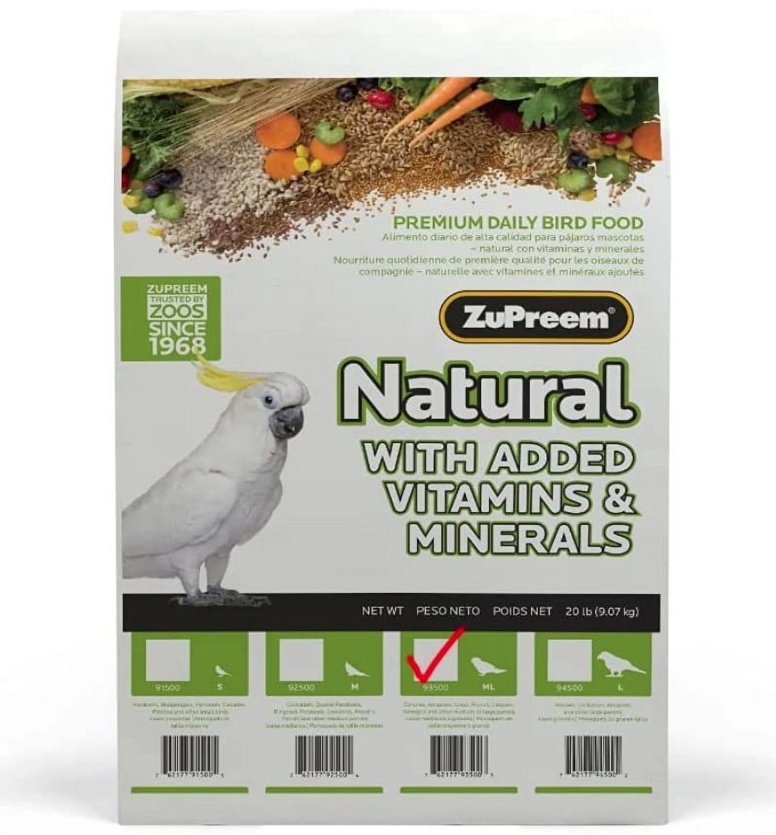 ZuPreem Natural with Added Vitamins, Minerals, Amino Acids Bird Food for Parrots and Conures [Bird Conure Food, Bird Parrot Food, Bird Supplies] 40 lb (2 x 20 lb)
