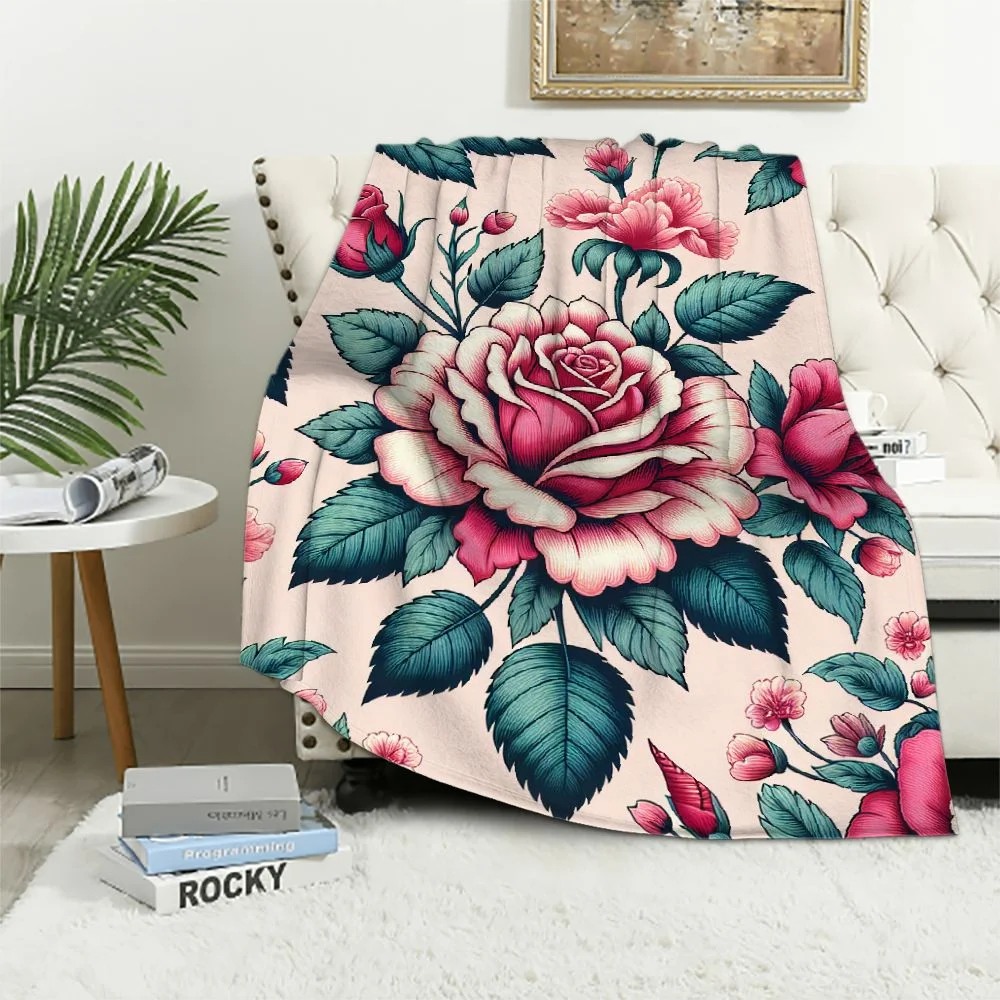 EastSmooth  Korean Mink Blanket, 5.7 LB - 2 Ply Reversible Soft Warm Plush Flannel Blanket (Flower/Burgundy, King)