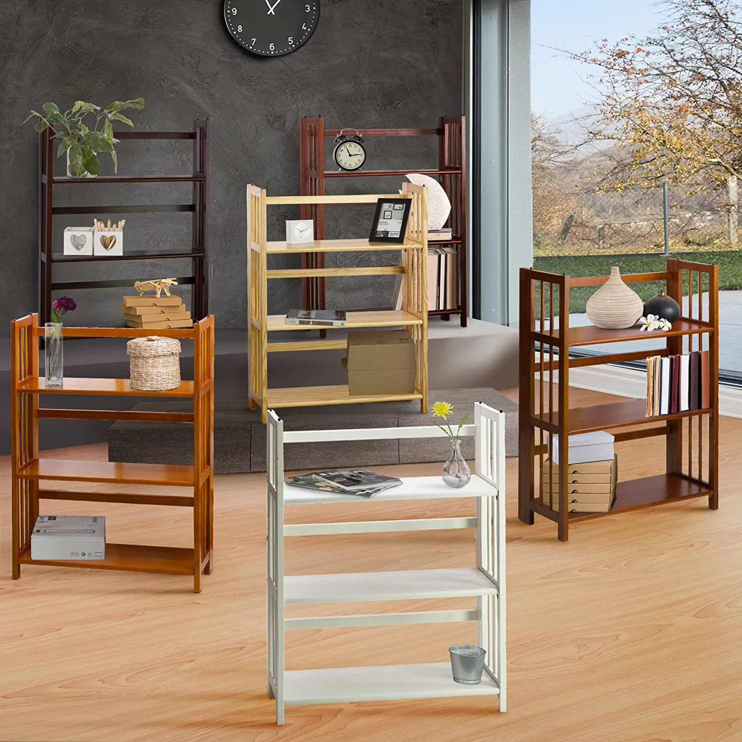 3 Shelf Folding Stackable Bookcase, 27.5