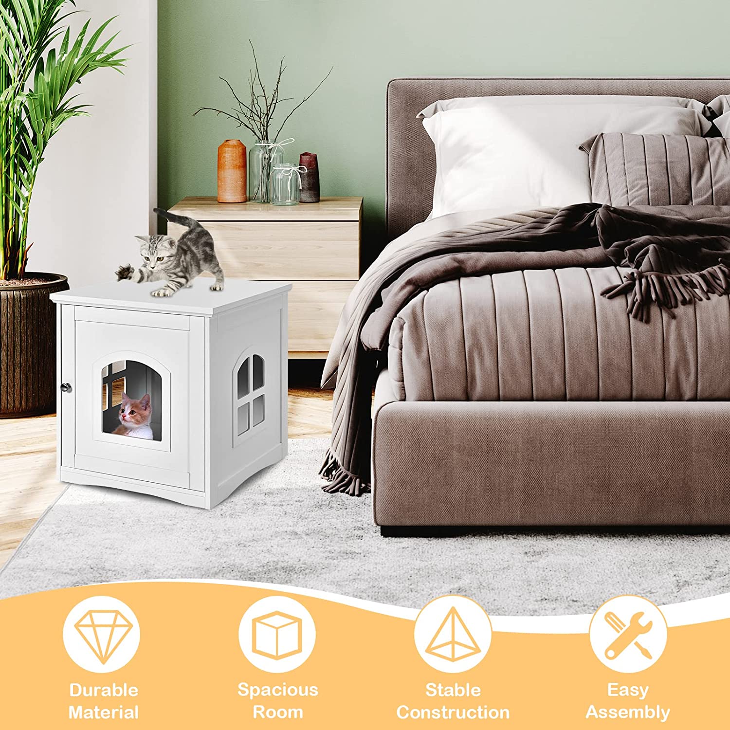 PETSITE Cat Litter Box Enclosure, Hidden Litter Box Furniture, Wooden Kitty Washroom Storage Cabinet, Enclosed Cat House Side Table Nightstand