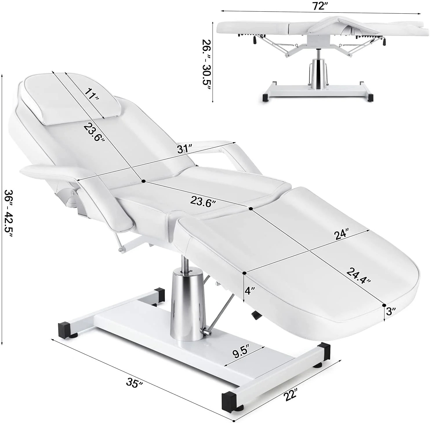 Artist Hand Adjustable Facial Table Tattoo Chair Massage Bed for Spa Salon Barber (White)
