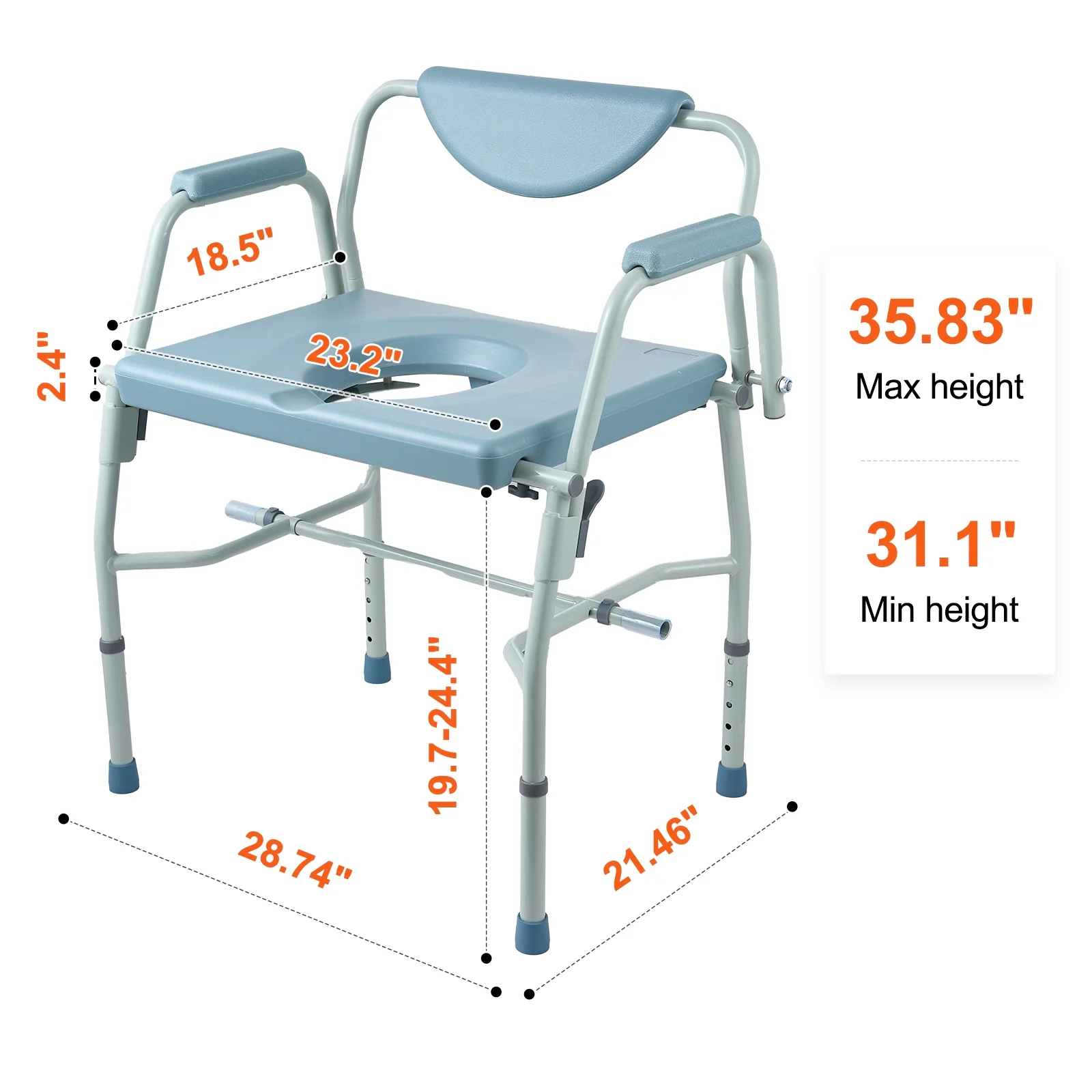 SKYSHALO Bedside Commode Chair with Drop Arm Adjustable Height 1000LBS Toilet Seat