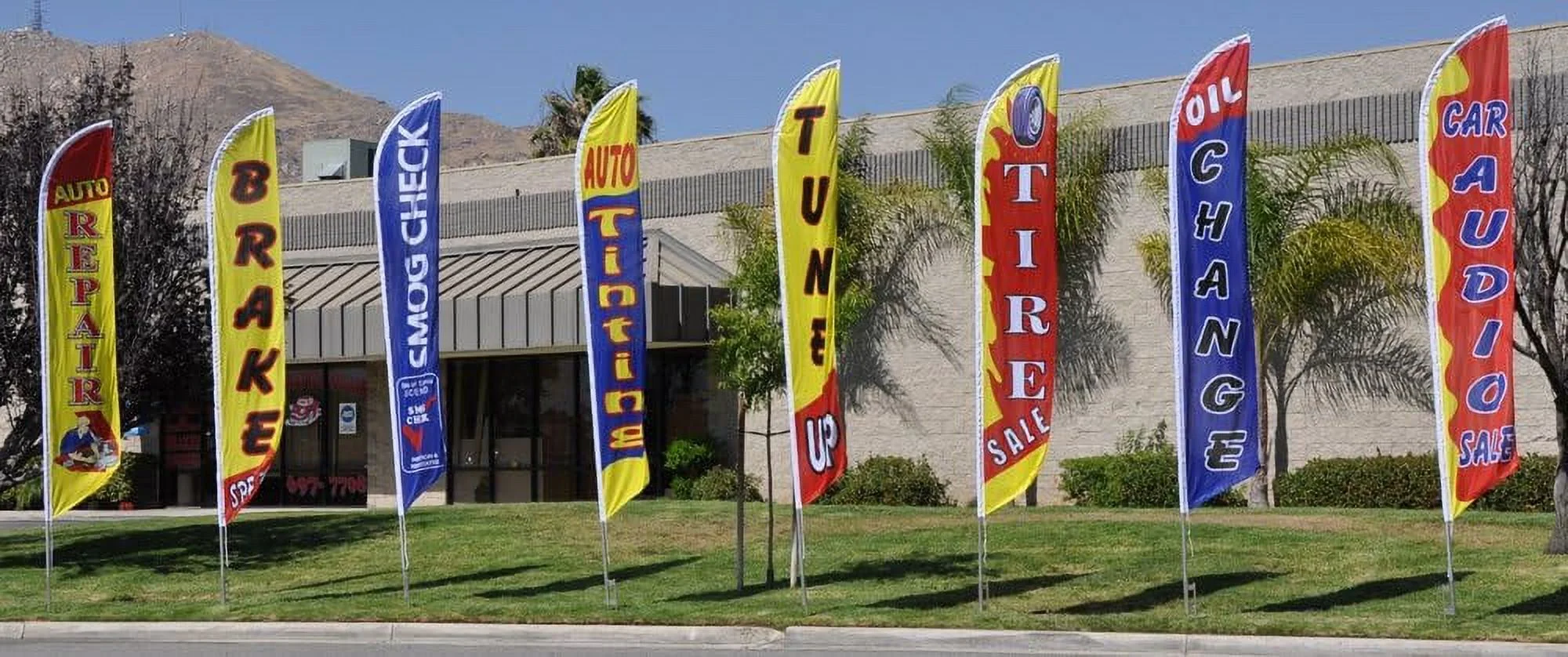 Auto Repair Advertising Feather Banner Swooper Flag Sign With Flag Pole Kit And Ground Stake, Red Yellow
