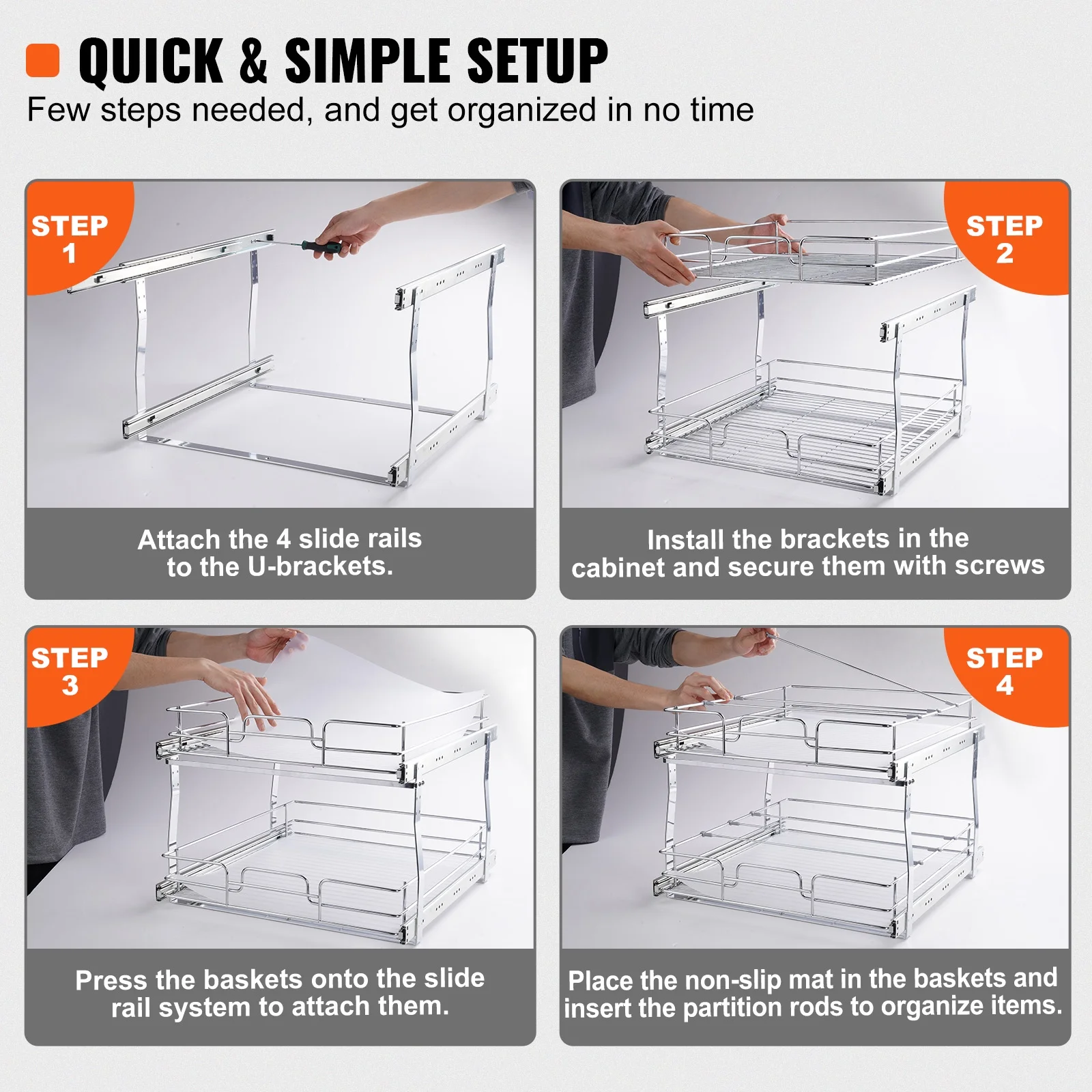 SKYSHALO 16x21 inch Drawer Basket 2-Tier Wire Pull Out Cabinet Under Sink Organizer