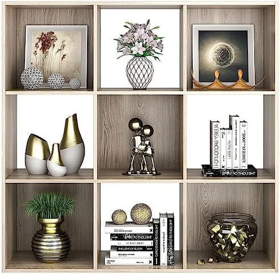 HVSDIMO 9 Cubes   Organizer  3-Tier Wooden Open Bookshelf Cabinets with Removable Back Panels for Home  Bedroom  Living Room(Natural)