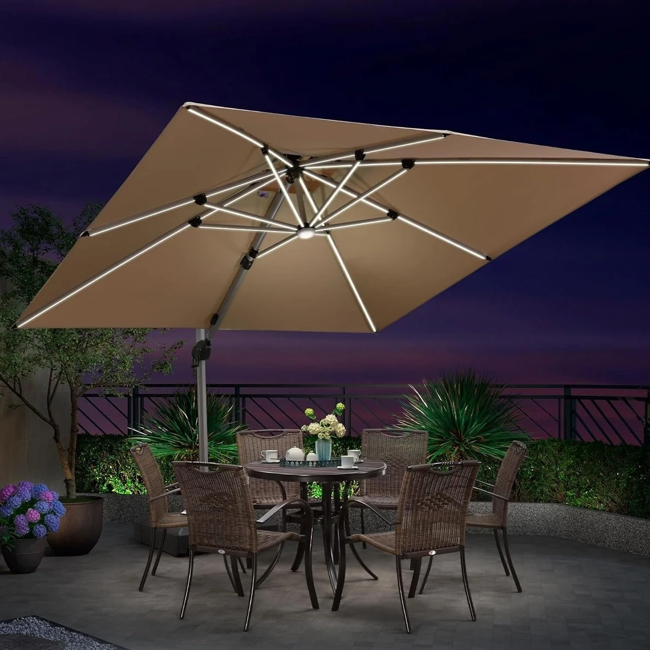 PURPLE LEAF  10 ft Double Top LED Square Patio Cantilever Umbrella Navy Blue