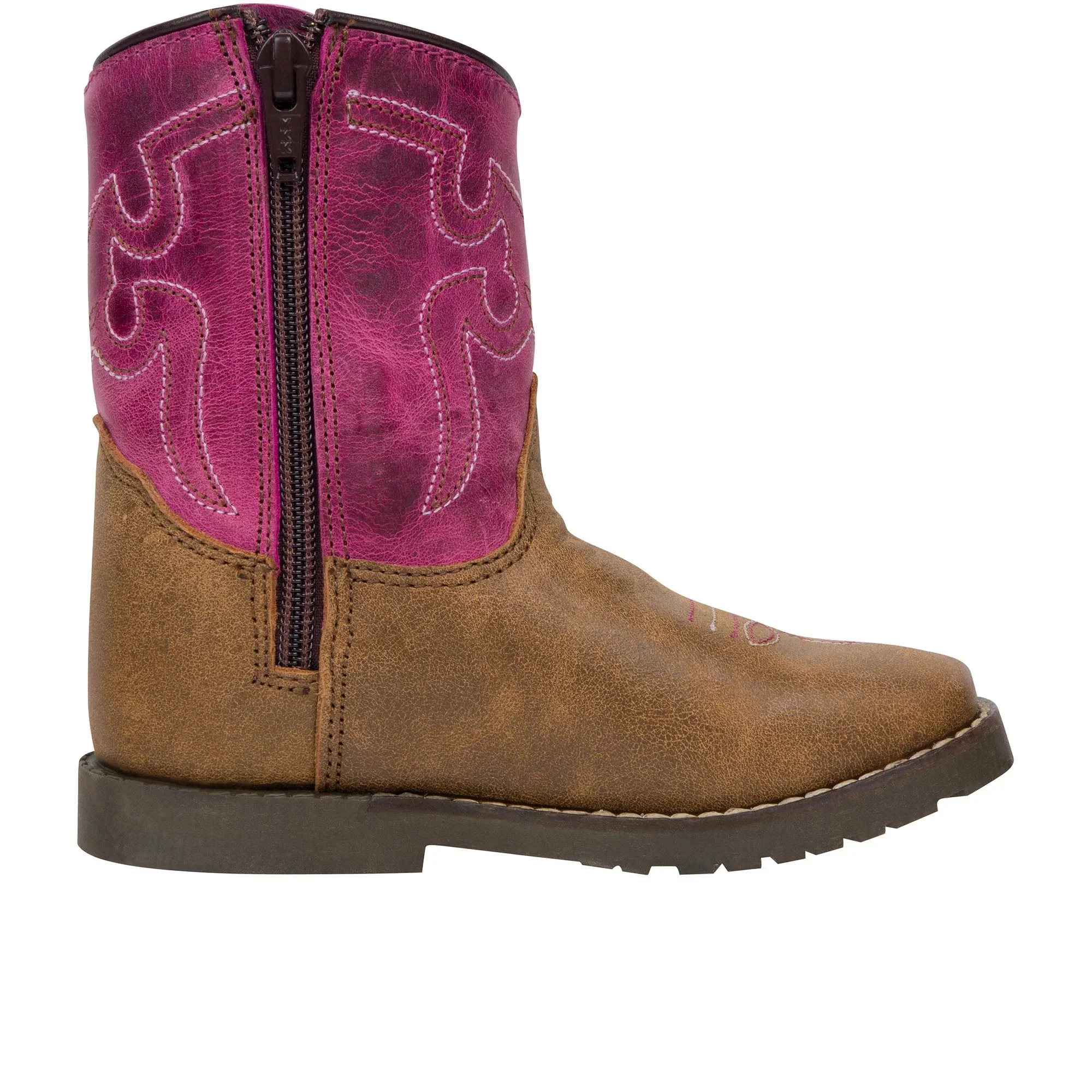 Smoky Mountain Toddler-Girls' Autry Western Boot Broad Square Toe Brown/Pink 6 D(M) US