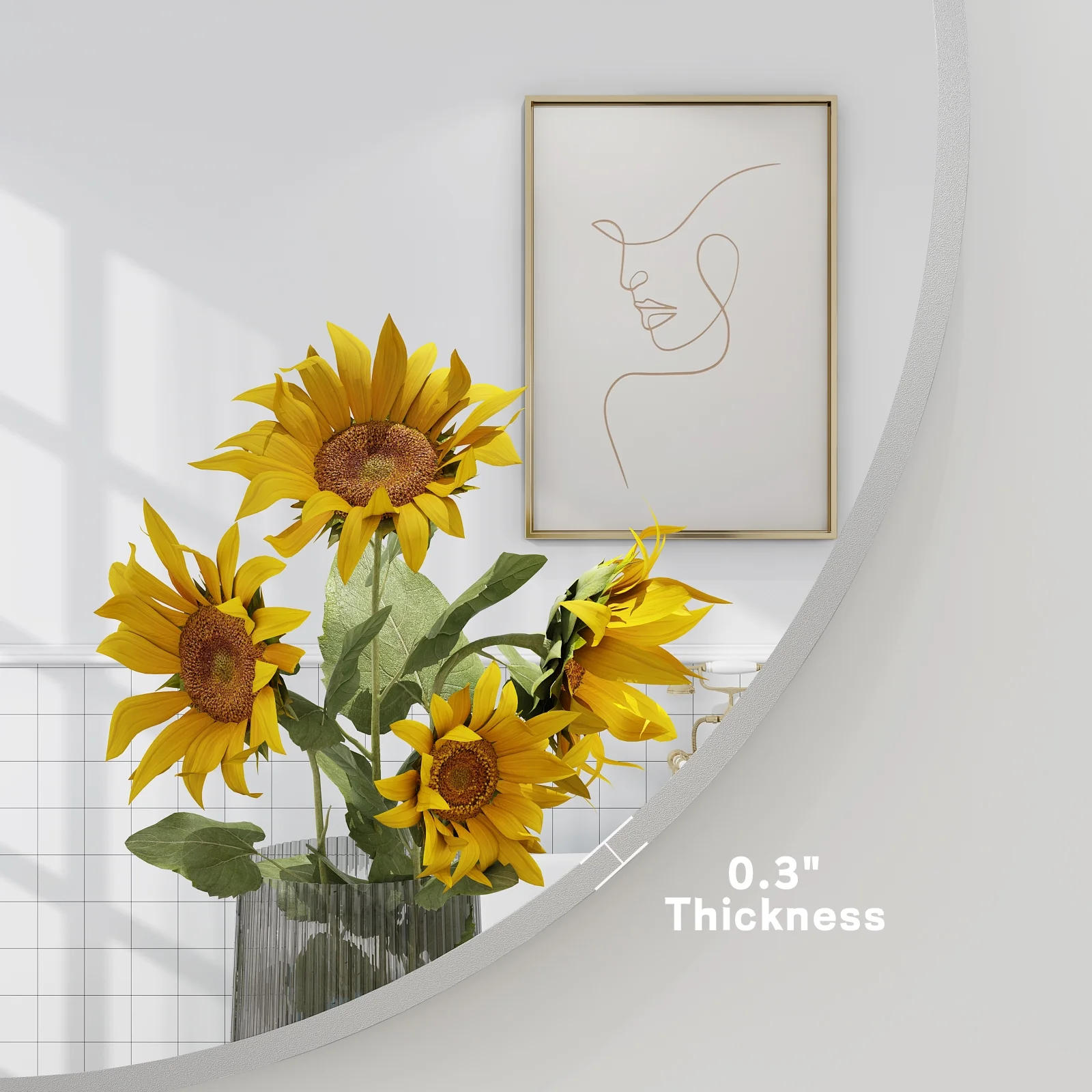 Apmir Round Aluminum Alloy Framed French Cleat Mounted Wall Decor Bathroom Vanity Mirror in Matte silvery 36 inch