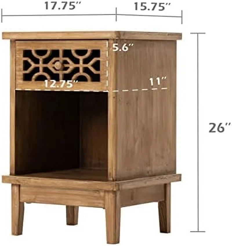 TJCGDTY Distressed Solid Wood Nightstand with 3-Drawer  Vintage Mid Century End Table  with Metal Handles  Fully Assembled  Retro Brown