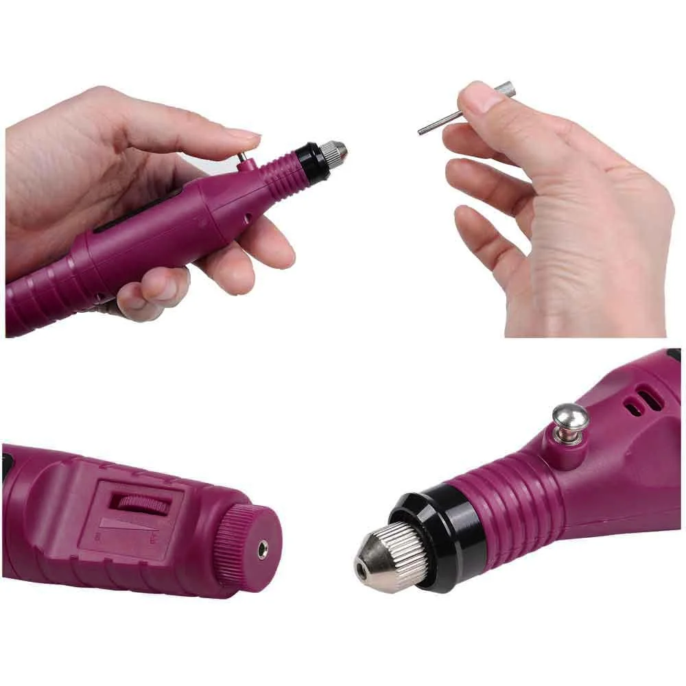 Byootique Pen Shaped Electric Nail Art Manicure Polish Drill File Machine w/ 6 Bits 110-120V Purple