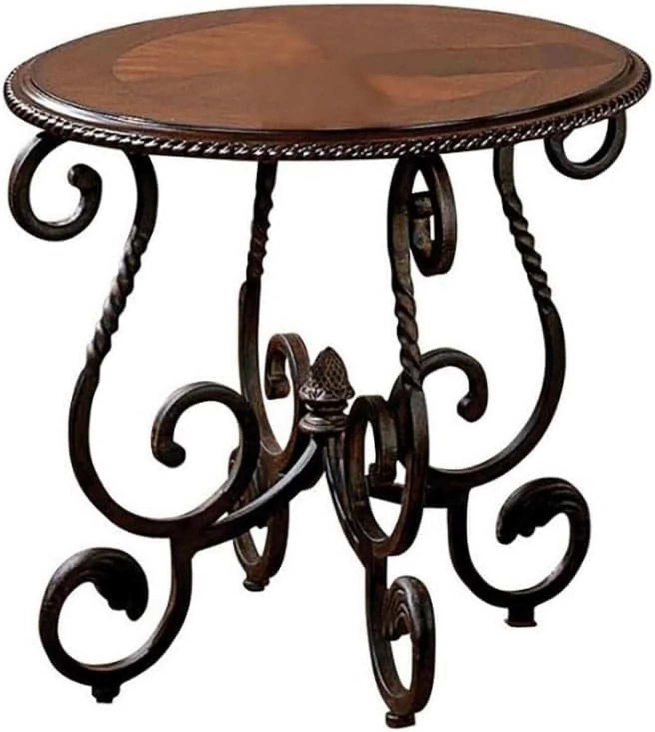 FDIGLUL Traditional Style Round Wood End Table  Metal Base with Solid Wood Top  Cherry Finish