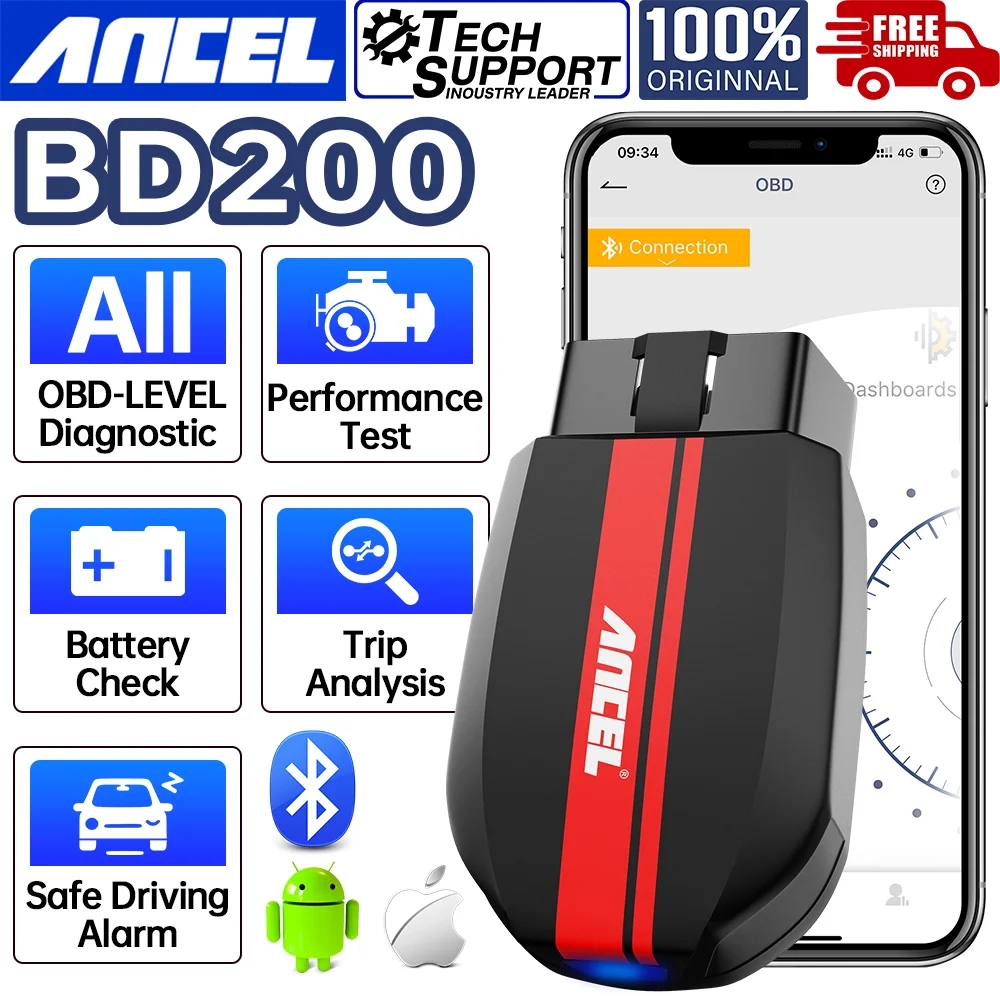 ANCEL BD200 OBD2 Scanner Bluetooth - Code Reader & Check Engine Diagnostic Scan Tools with Car Battery Test, Exclusive App On iOS & Android, Wireless OBDII Adapter Works for 1996 & Newer Vehicles