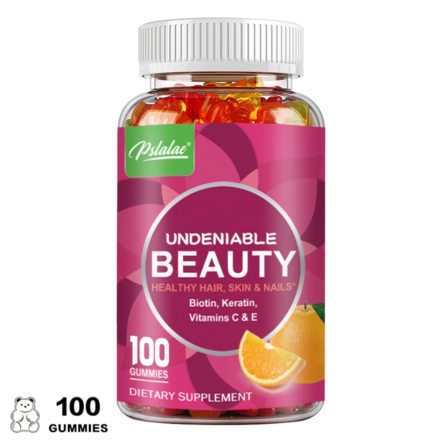 Pslalae Undeniable Beauty Gummies - for Hair, Skin, Nails - with Biotin, Keratin (30/60/100pcs)