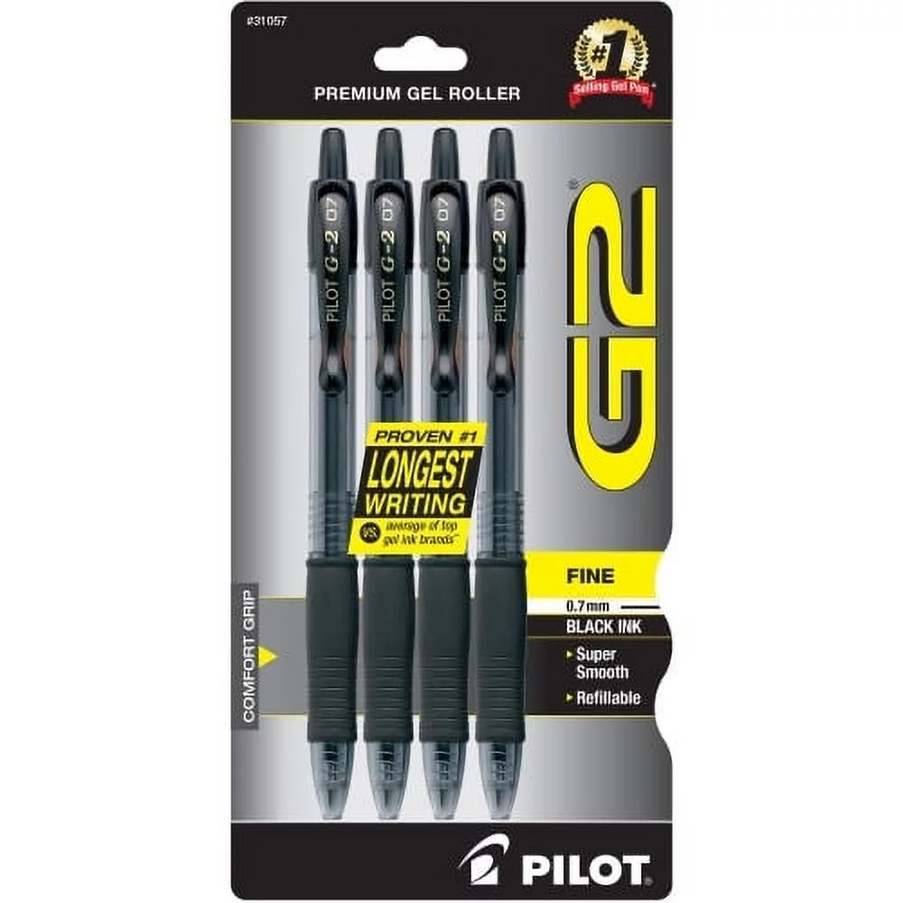 Pilot G2 Premium Gel Roller Pens Fine Pen Point - 0.7 mm Pen Point Size - Refillable - Black Gel-based Ink - 4 / Pack