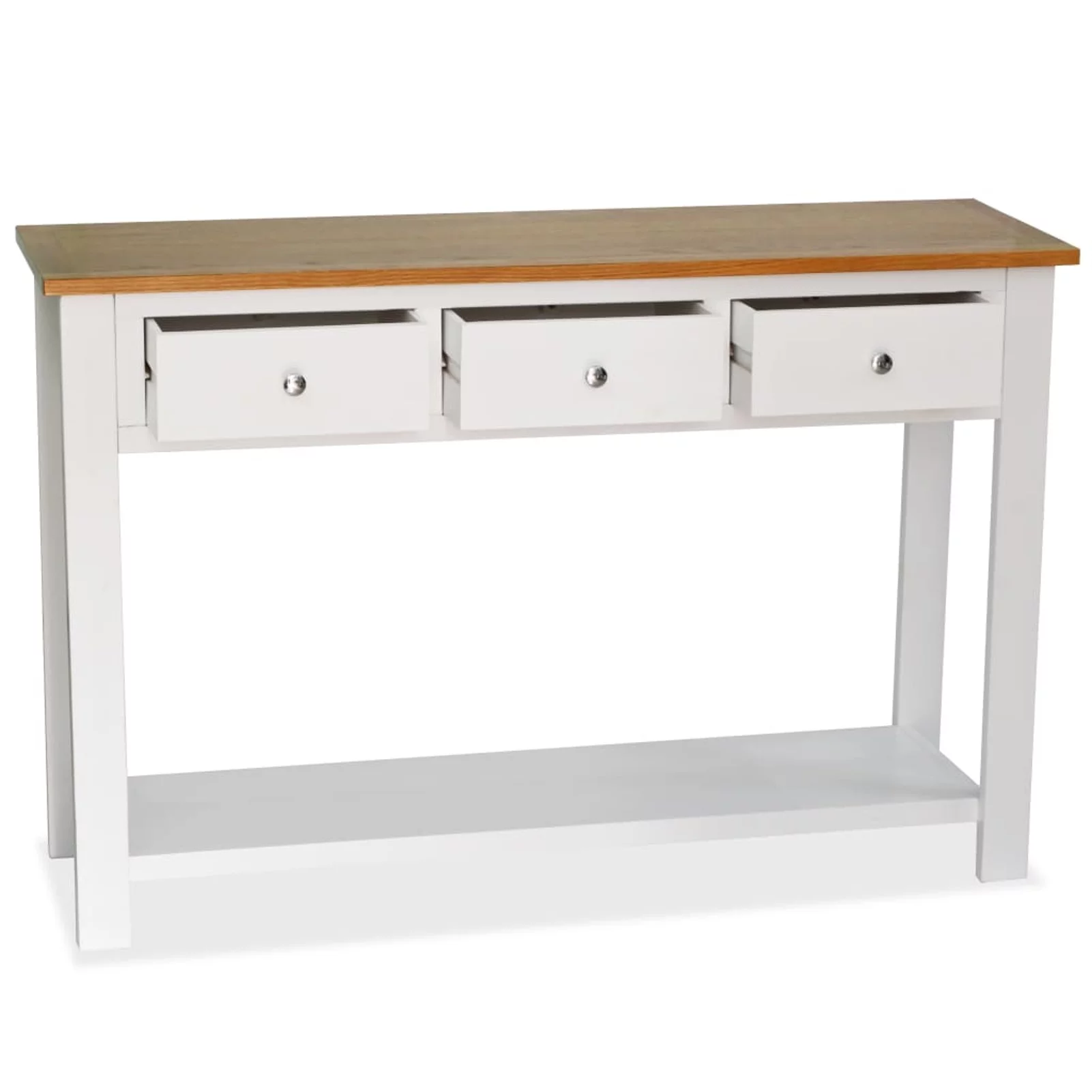 Dcenta Console Table with 3 Storage Drawers and Bottom Shelf, Oak Wood Sofa End Side Table White and Brown for Entryway, Hallway, Living Room, Home Furniture 46.5 x 13.8 x 30.3 Inches (L x W x H)