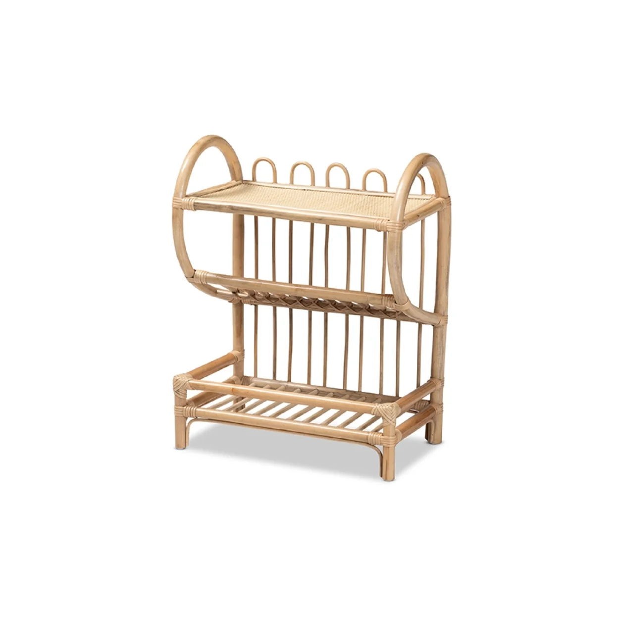 Baxton Studio Liora Modern Bohemian Natural Brown Finished Rattan 2-Tier Display Shelf
