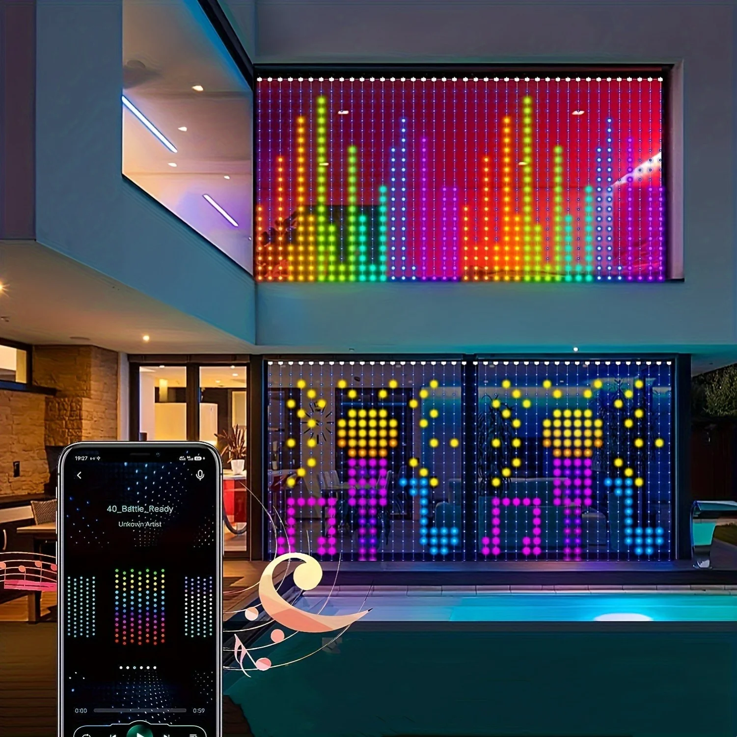 400 LED color-changing curtain string lights, a variety of lighting modes fairy flashing string lights wedding party home garden bedroom outdoor indoor wall decoration