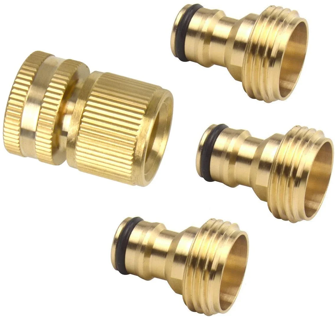 Set of Brass Male and Female 3/4 Inch Garden Hose End and Quick Connector