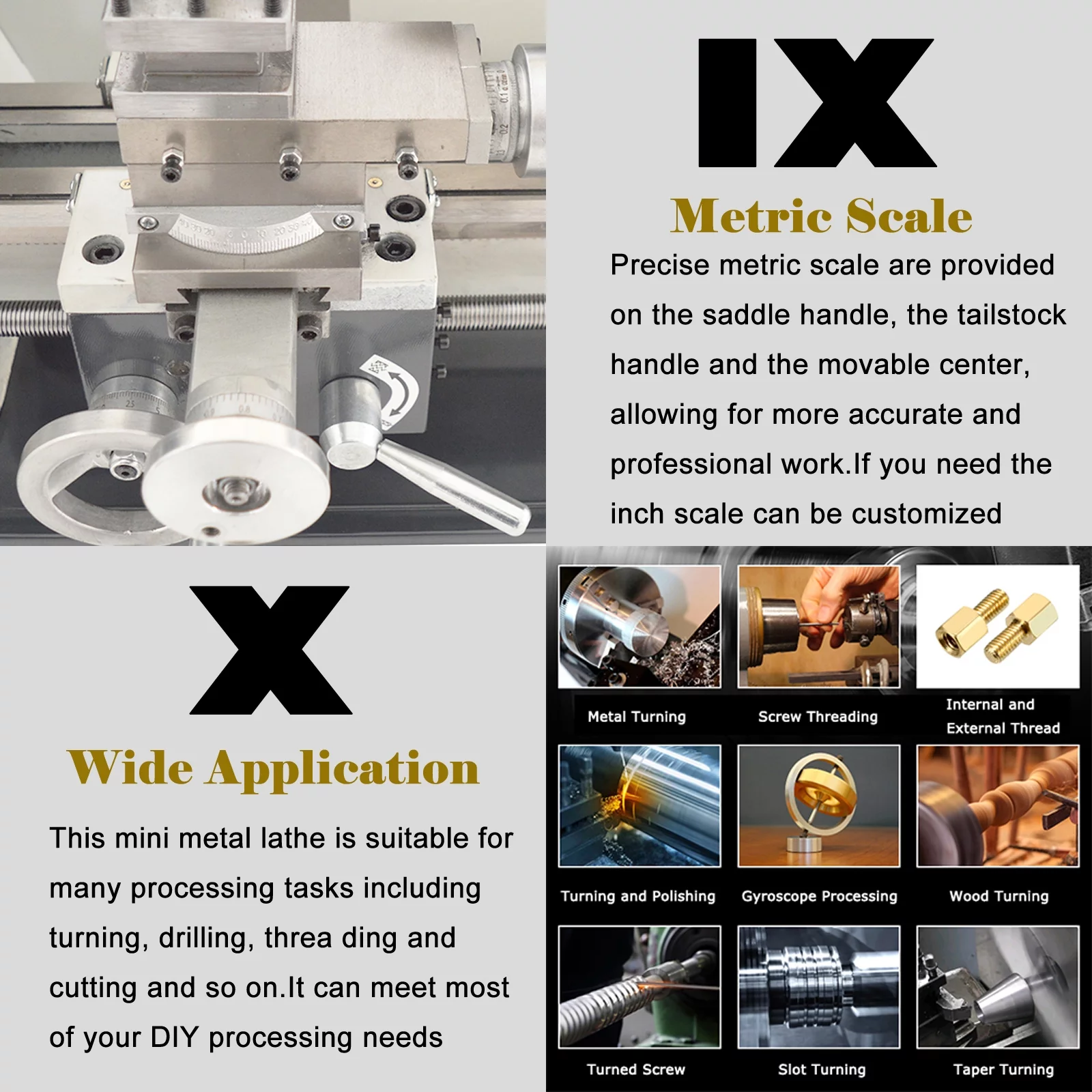 PreAsion RC-210E Precision Metal Bench Lathe Brushless Motor of Metric English Thread Table Lathe Auto Switch 8