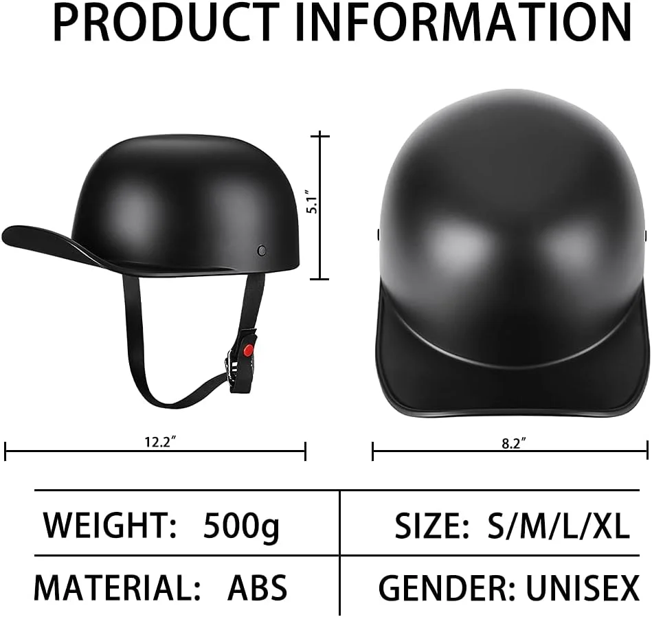 Baseball Motorcycle Helmet Half Cap for Bike Cruiser Chopper Moped Scooter- Dot Approved
