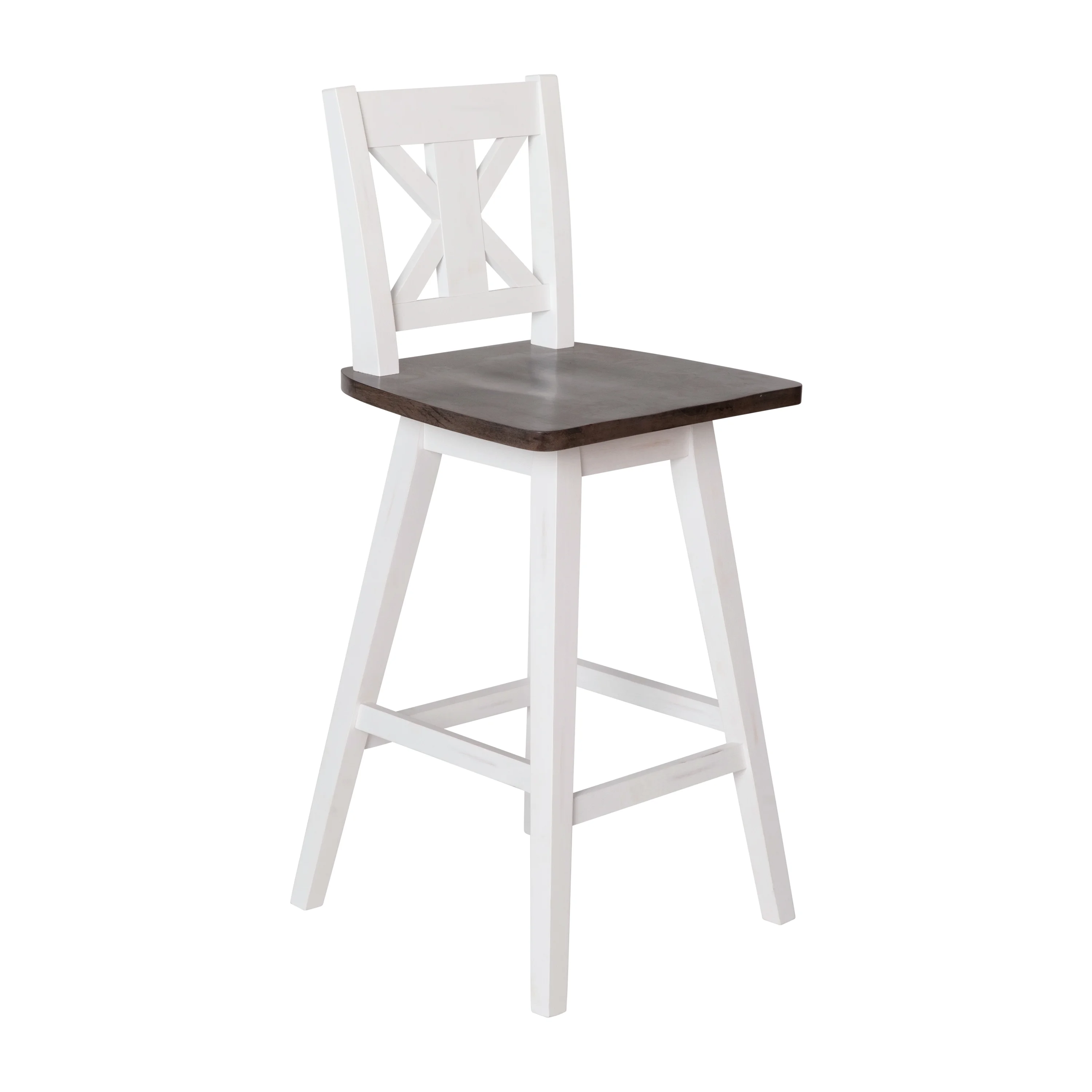 Emma + Oliver Wooden Modern Farmhouse Swivel Bar Height Dining Stool with Decorative Carved Back in Whitewash Finish with Gray Wash Seat