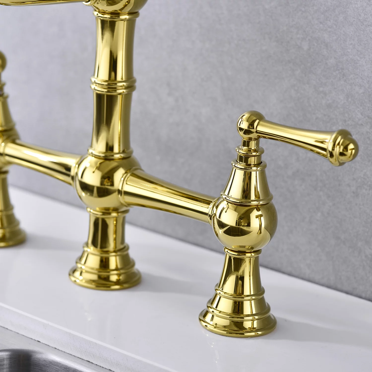 DremFaryoyo Bridge Dual Handles Kitchen Faucet With Pull-Out Side Spray in