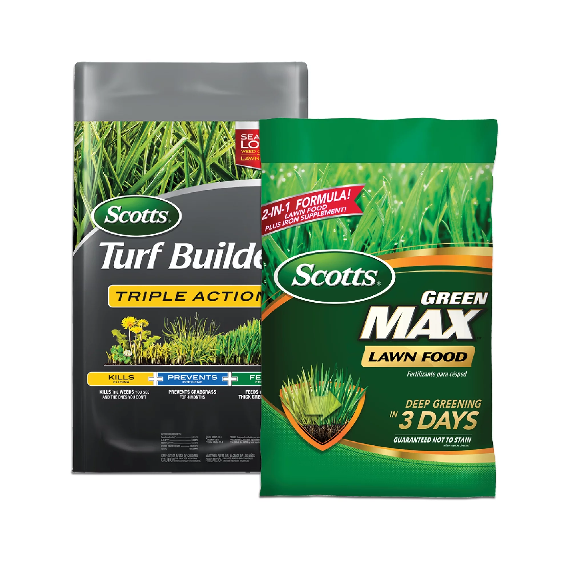 Scotts Turf Builder Triple Action and Scotts Green Max Lawn Food Bundle for Large Northern Lawns