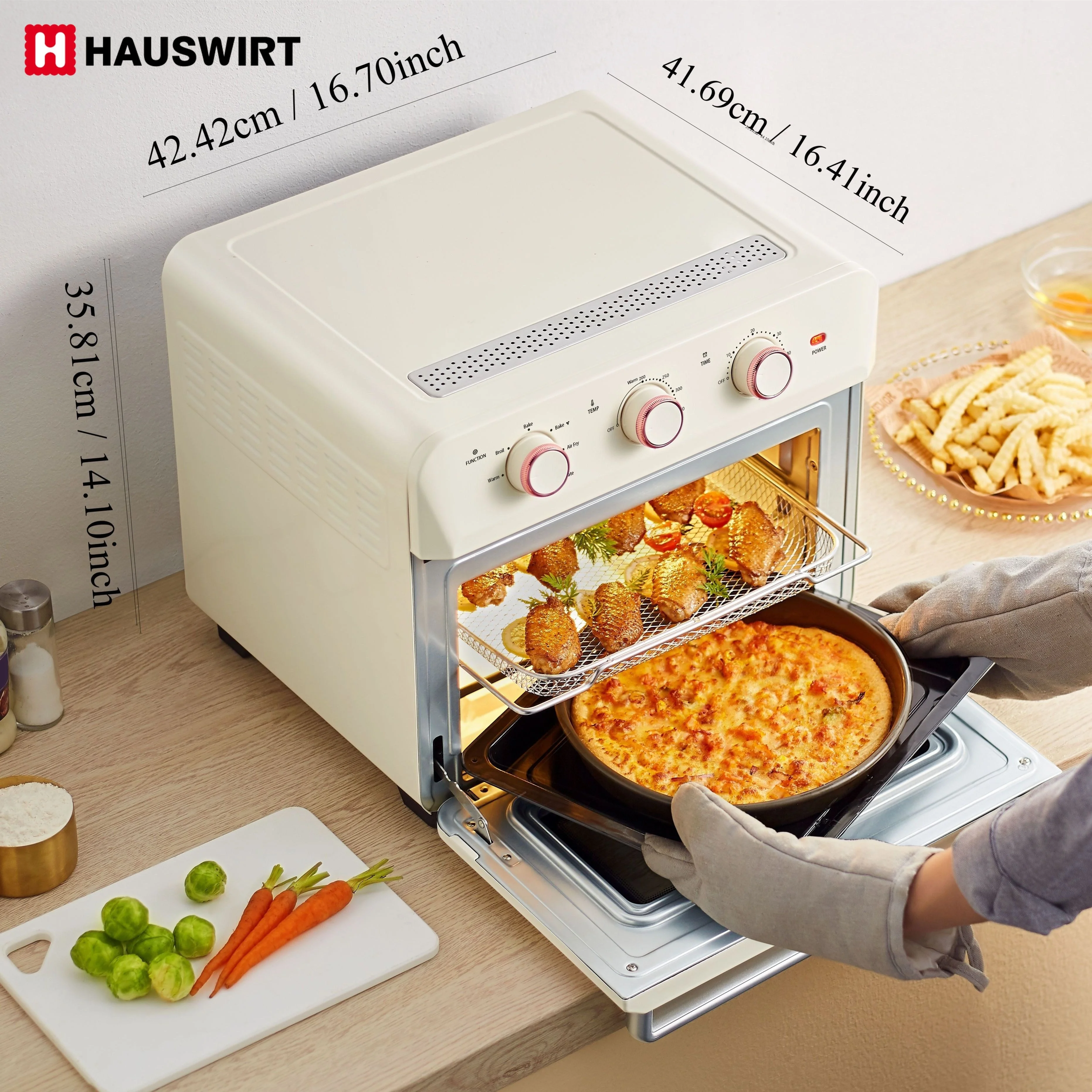 DFSDFGF32 26.5Qt Countertop Convection Oven, XL Air Fryer 12-Slice Toaster Broil Dehydrate 6-in-1 Combo, 1200 Watts, Non-Stick, Stainless Steel, Online Recipe Booklet