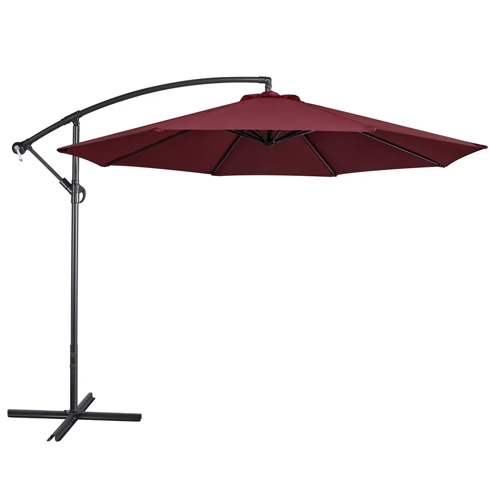 Alden Design 10 Ft Patio Offset Umbrella with Crank & Cross Base for Outdoor, Burgundy