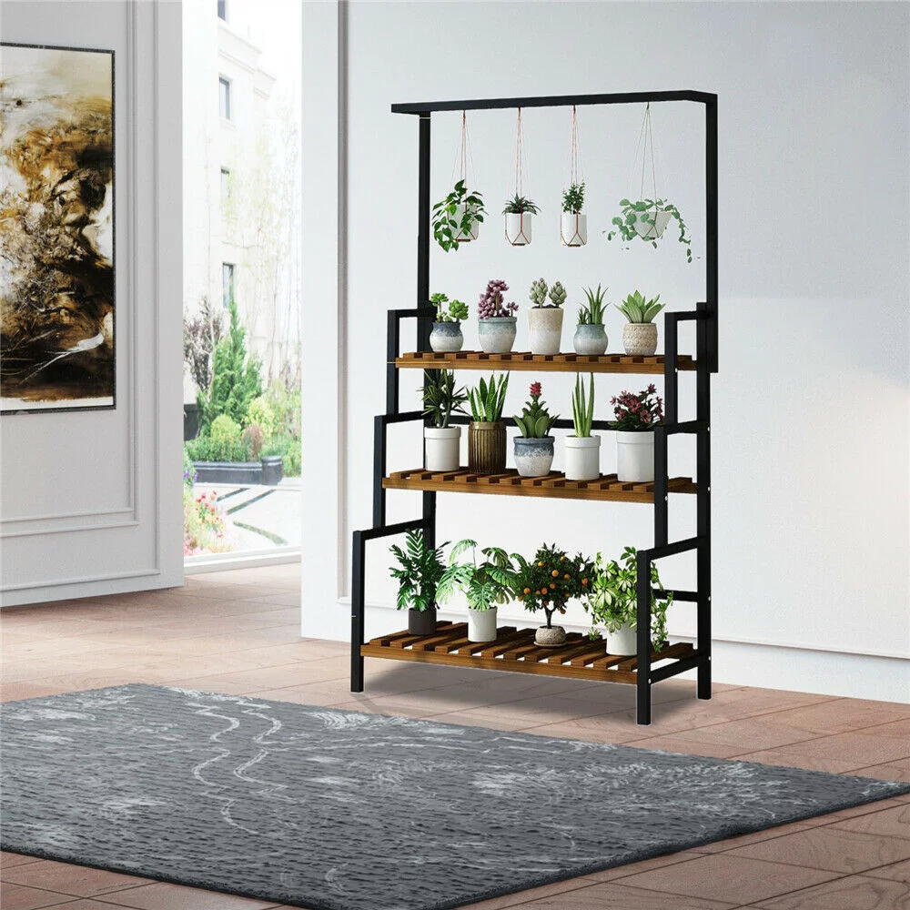 Miumaeov 3-Tier Metal Flower Pot Stand Rack Ladder Hanging Plant Display Storage Shelves