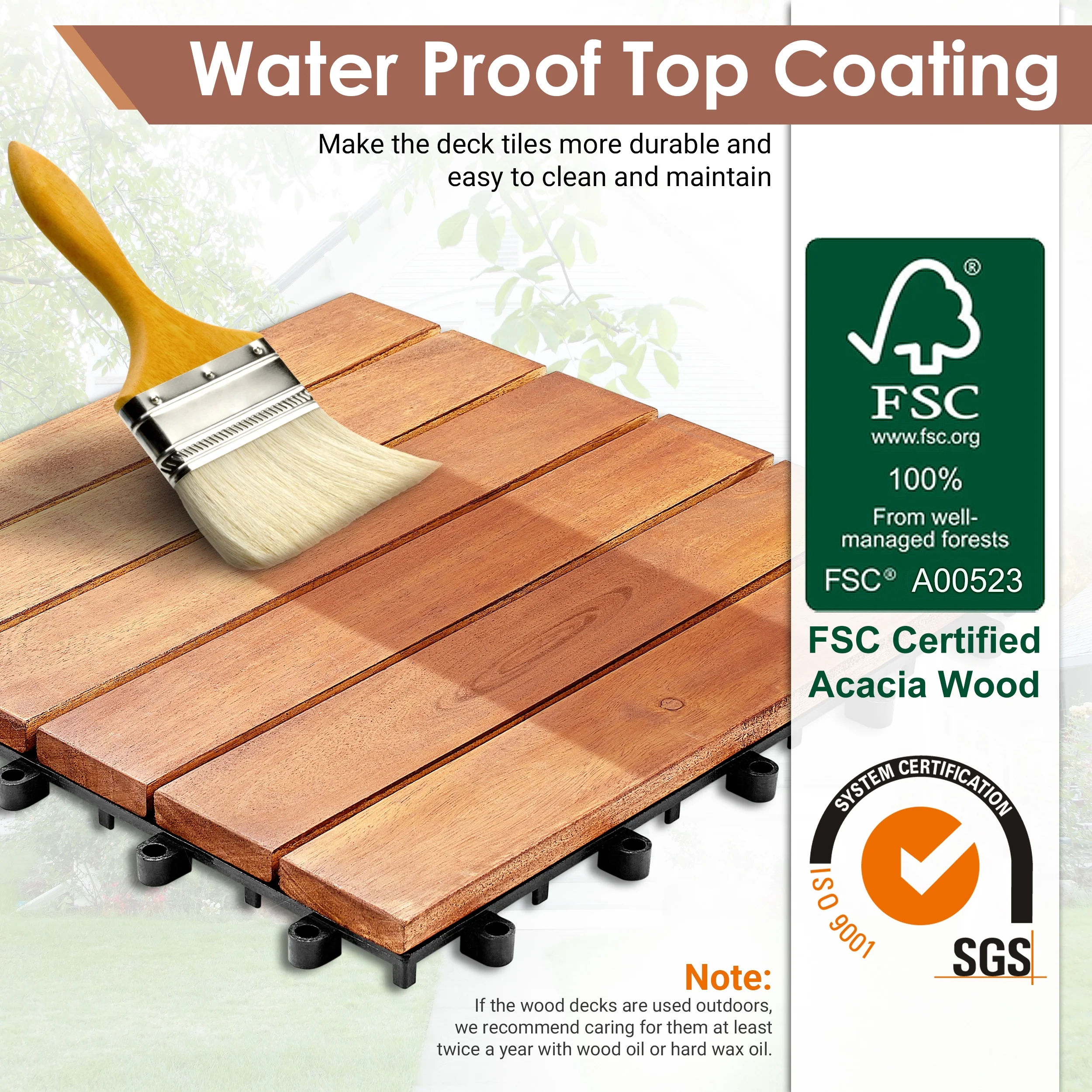 TrumanPick 12'' x 12'' Interlocking Deck Tiles, Acacia Wood for Flooring, 9 Pcs, Natural Wood