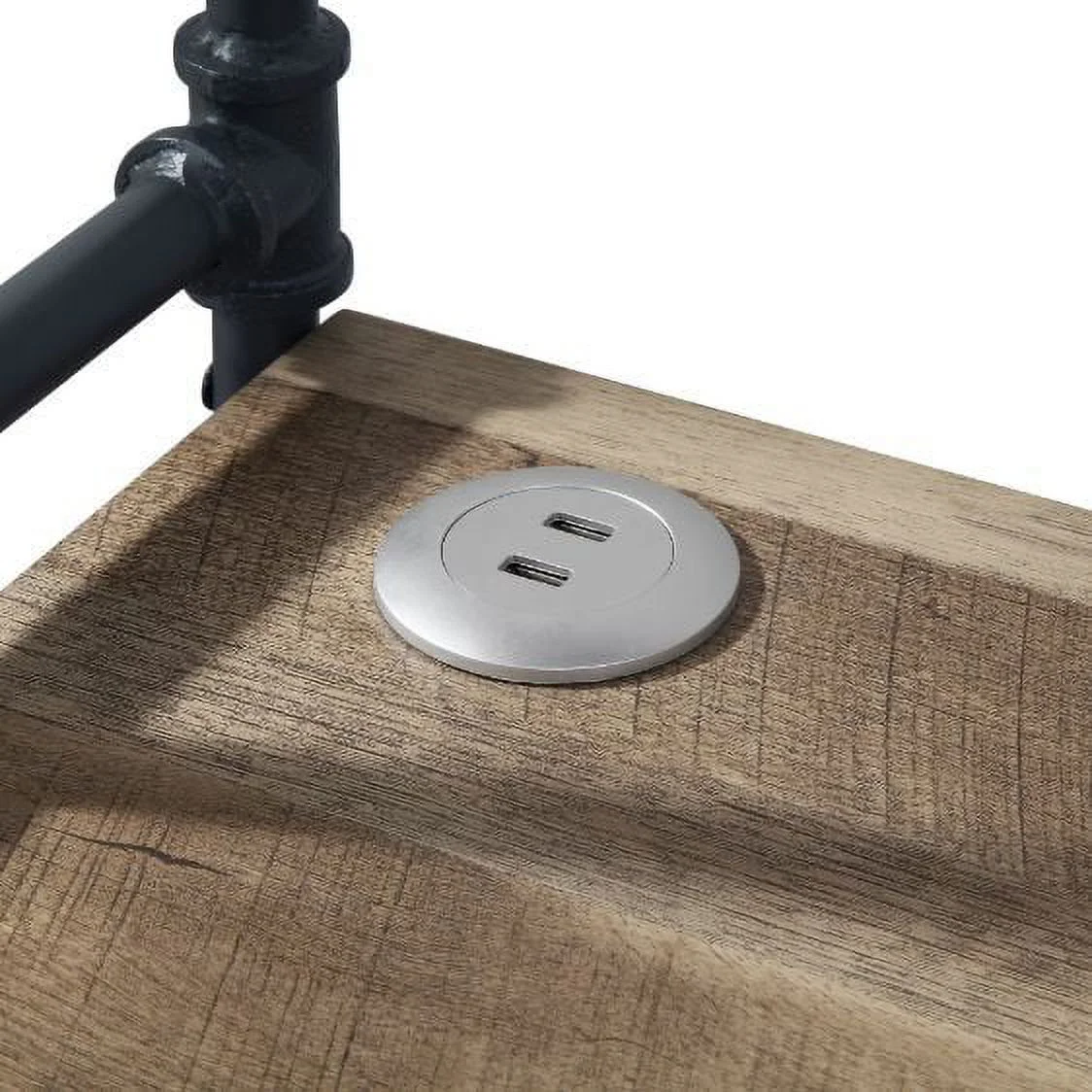 DeeHome ACME Cordelia Built-in USB Port Book Shelf, LED, Antique Oak, Sandy Black & Dark Bronze Hand-Brushed Finish 92999