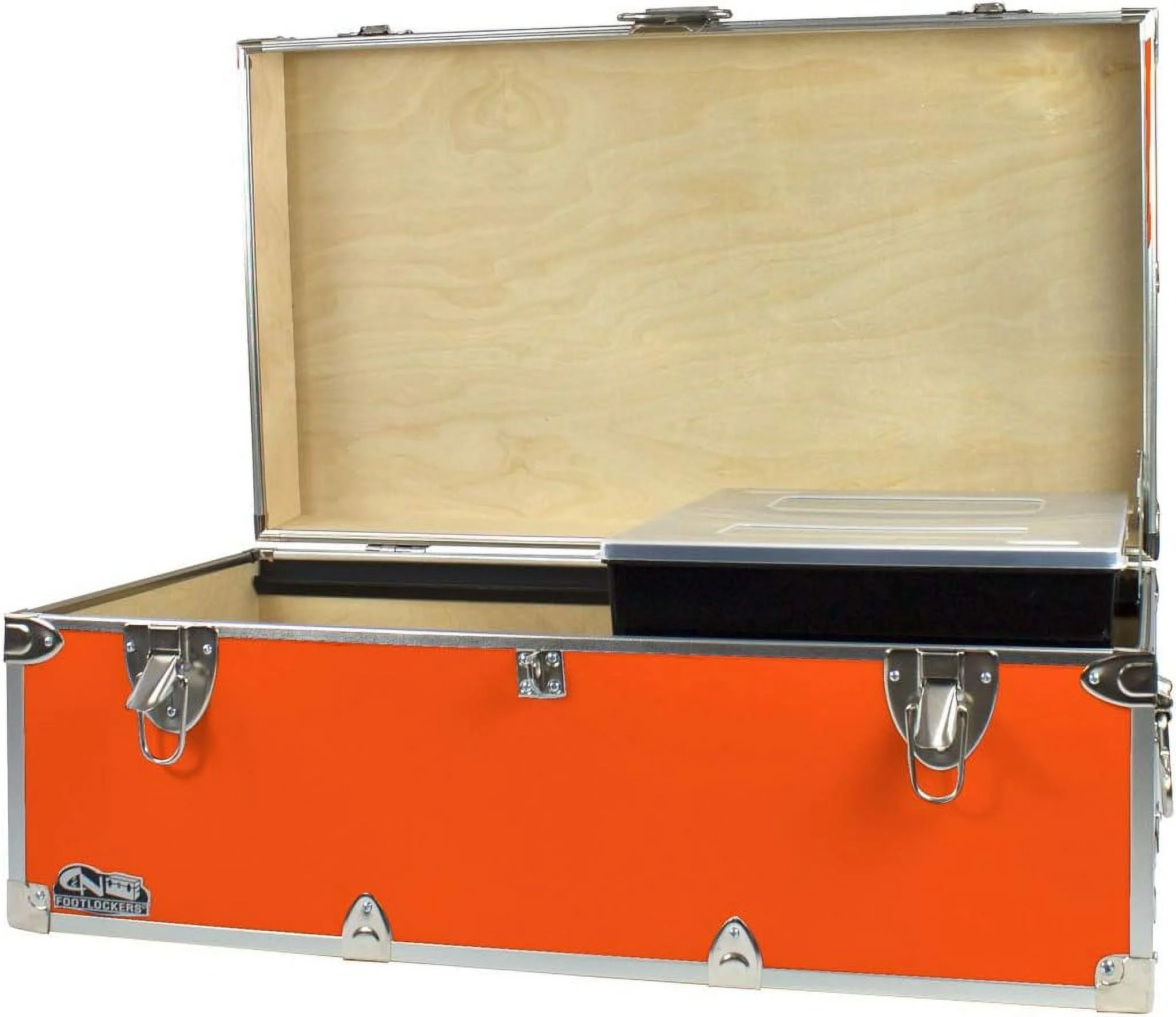 Summer Camp Trunk With Organizer Tray - Happy Camper Storage Chest - Available In 20 Colors - 32 X 18 X 13.5 Inches (Orange)