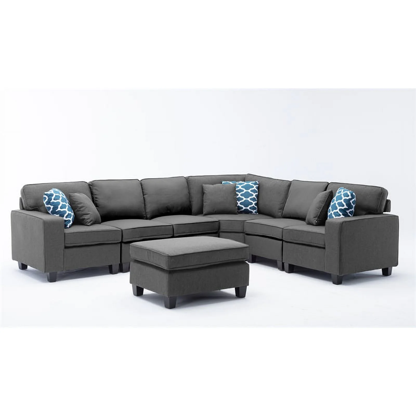 Bowery Hill 7 Piece Reversible Linen fabric Livingroom Sectional in Dark Gray