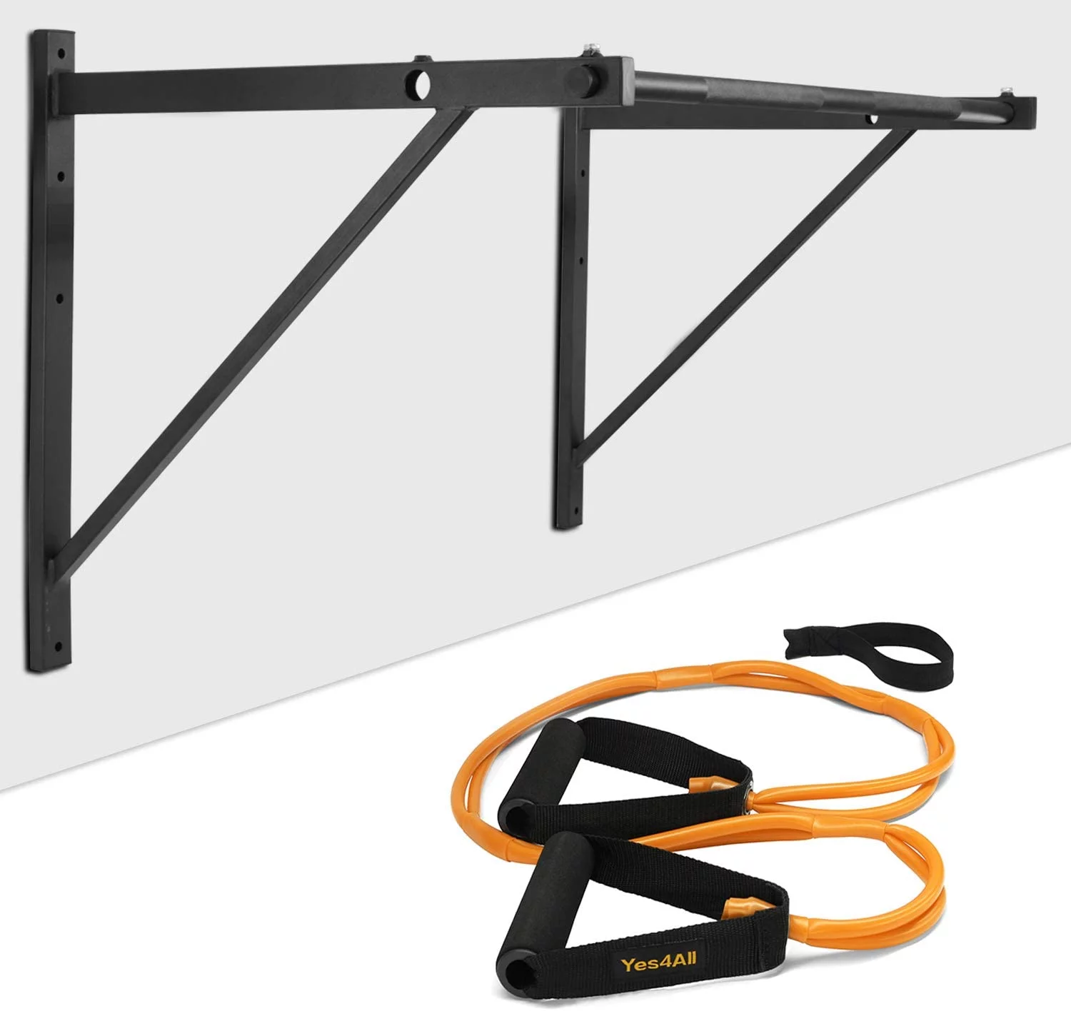 Yes4All Heavy Wall Mount Chin Up Bar + Resistance Band 25lb, Black, Combo