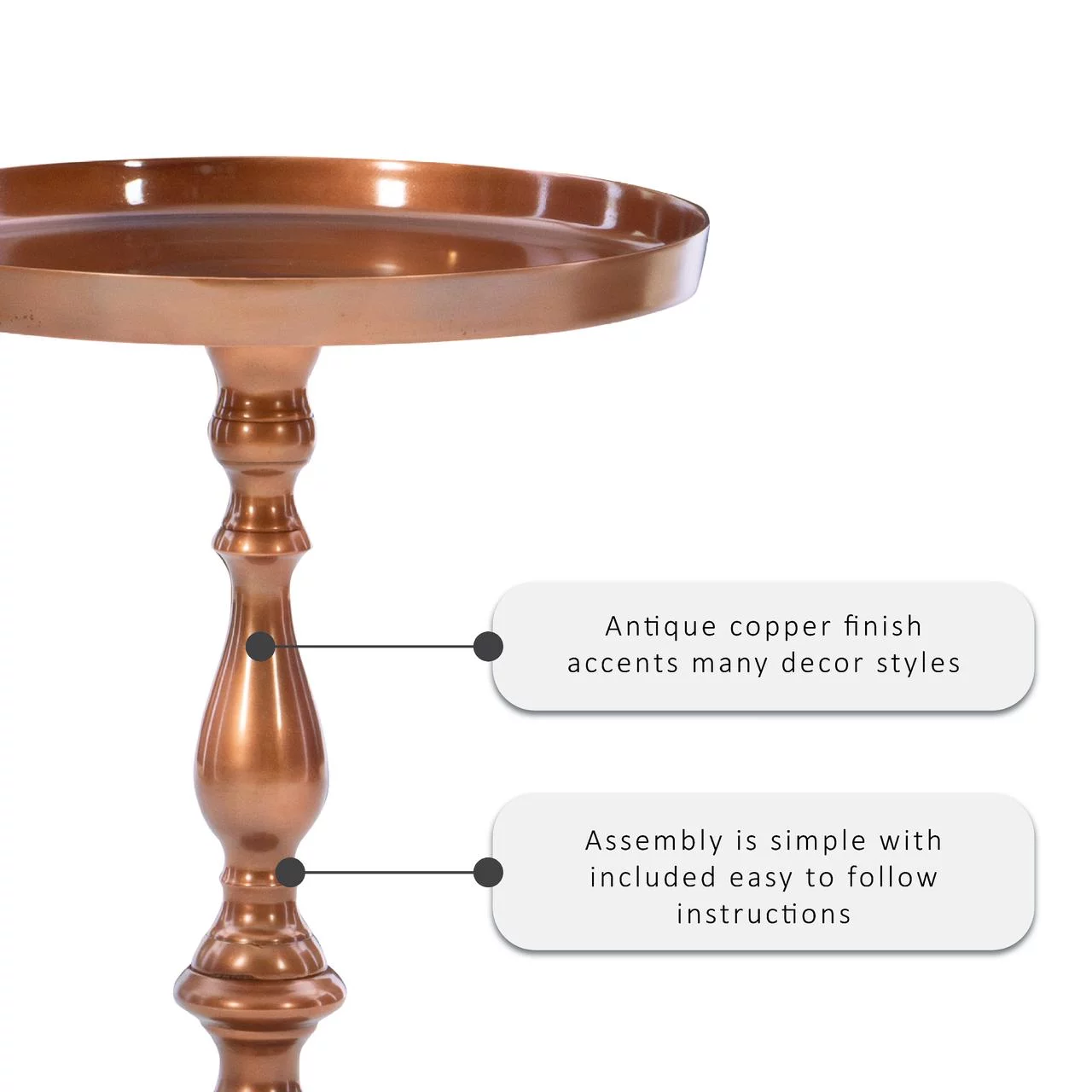 Wiggins Round Metal Pedestal Accent Side Table, Antique Copper