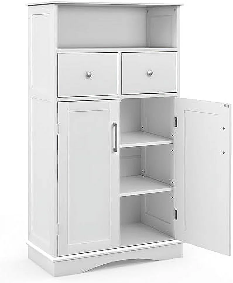 TJCGDTY Bathroom Floor  Cabinet - Freestanding  Cabinet with 2 Doors  2 Drawers  2 Adjustable Shelves   Organizer for Living Room  Bathroom  Kitchen  Hallway Cabinets (White)