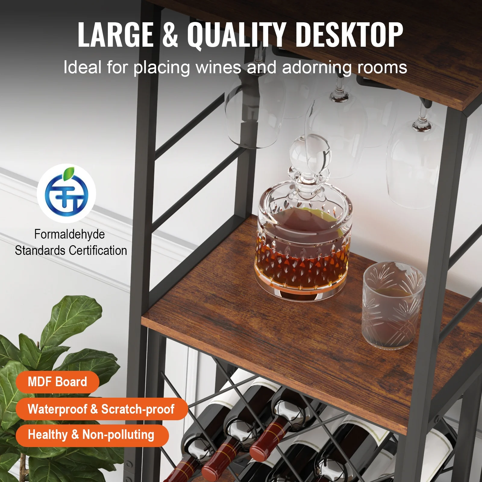 SKYSHALO Industrial Bar Cabinet Wine Bar Home Table with Wine Rack & Glass Holder